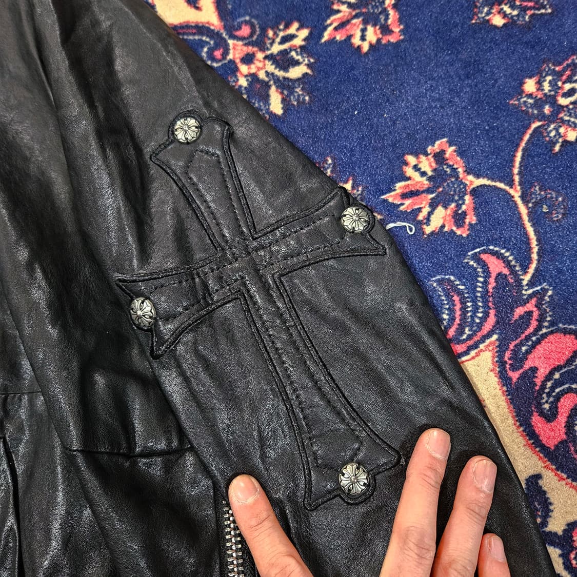 Vintage 가죽 패치 디테일 라이더 자켓 M 상품이미지8