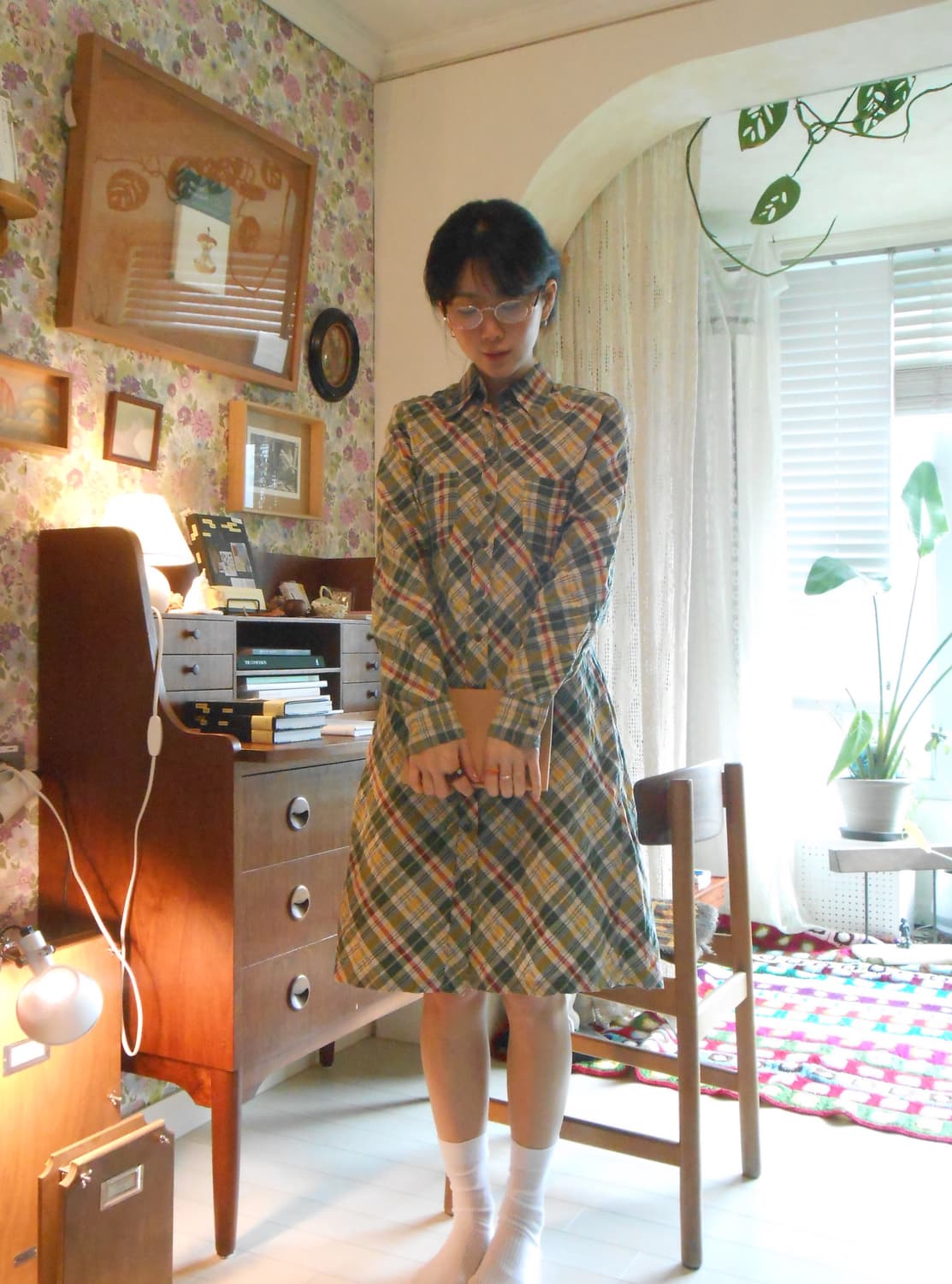 레인보우 체크 롱 원피스 상품이미지2