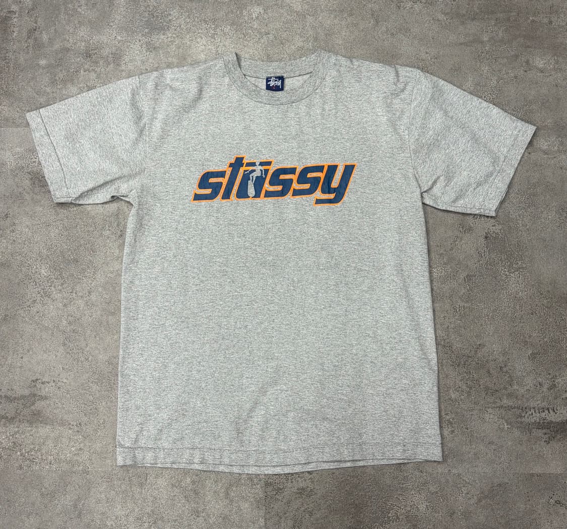90s 스투시 스펠아웃 반팔 티셔츠 그레이 상품이미지1