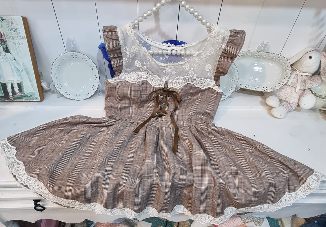 리즈리사 체크 레이스 리본 원피스 상품이미지6