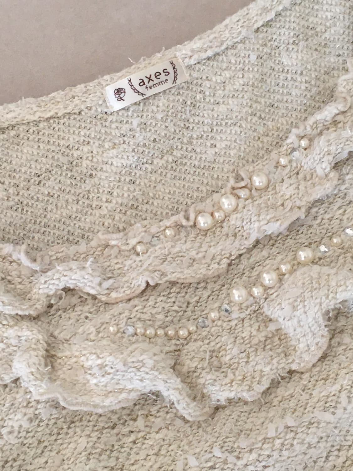 엑시즈팜 진주 레이스 니트 라떼 히메 갸루 러블리 로걀 모리 빈티지 상품이미지2