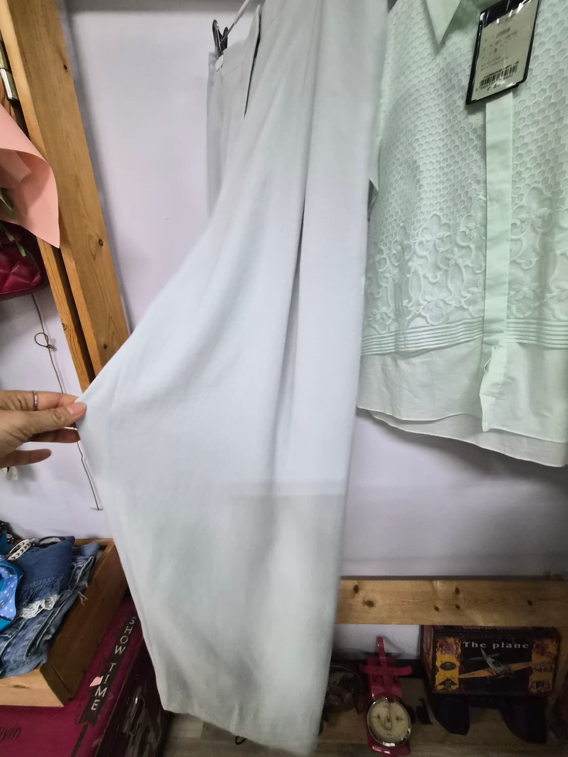 새옷)주크 민트 레이스 블라우스. 샤틴 밀크민트 와이드팬츠 상품이미지7