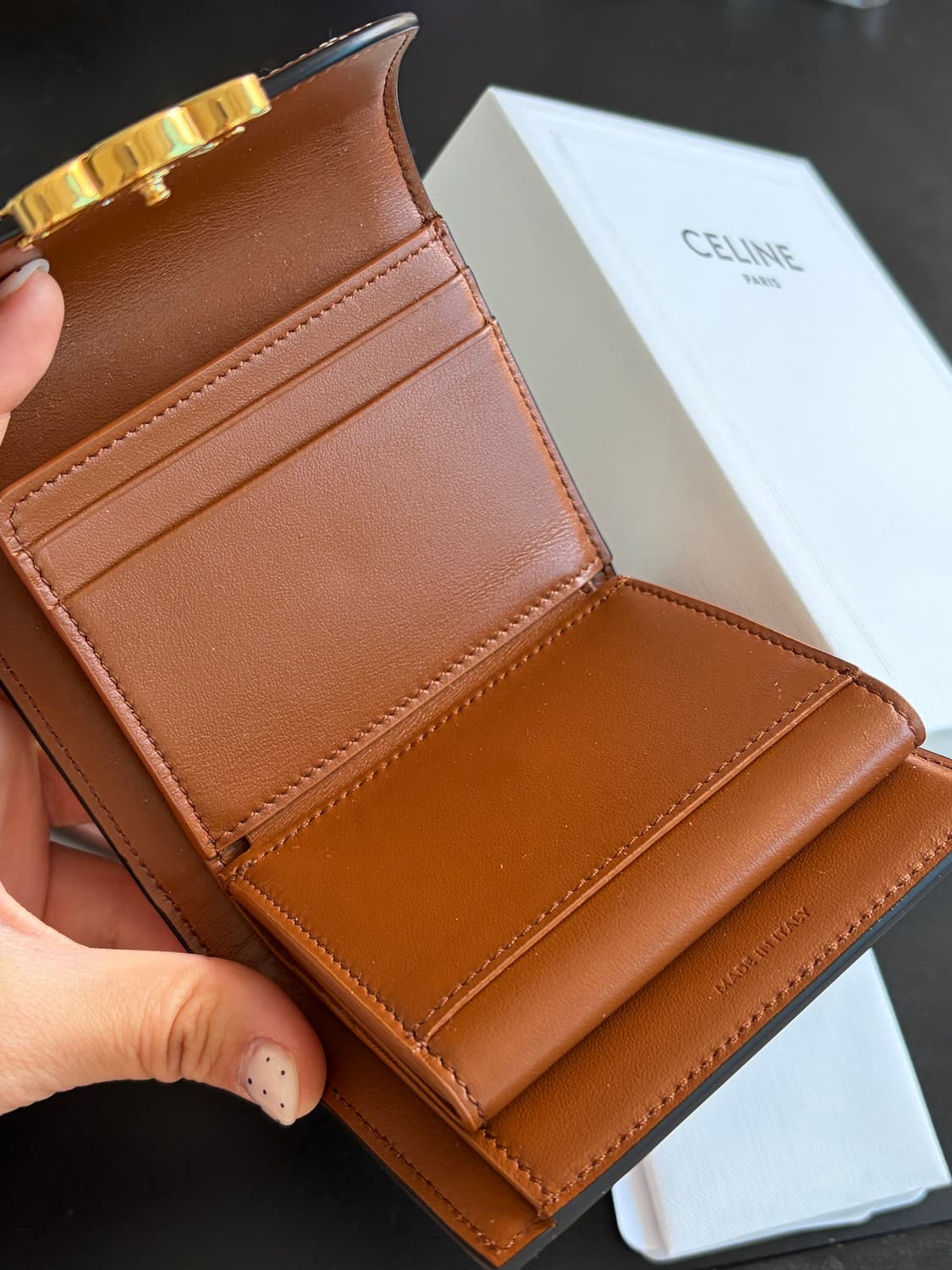 [S++급/정품]셀린느 텍스타일 카프스킨 스몰 트리옹프 지갑 탄 화이트 상품이미지6