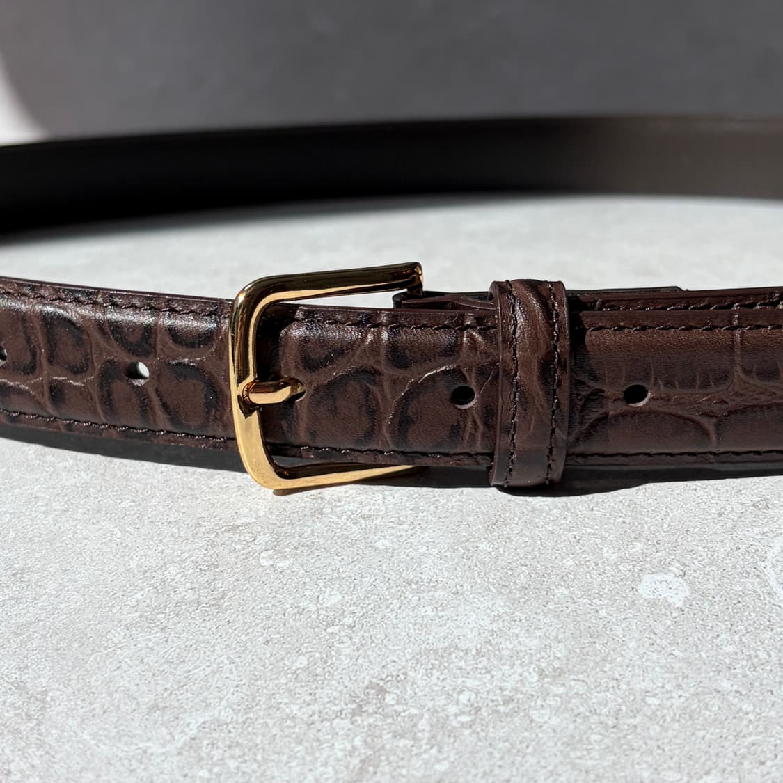 Oribell 크로커다일 페이던트 소가죽 골드버클 미니멀 버클 벨트 상품이미지7