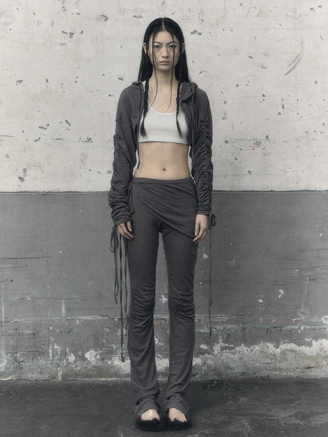 [단종] 보헤미안서울 린넨 셔링 랩 스커트 팬츠 차콜 상품이미지1