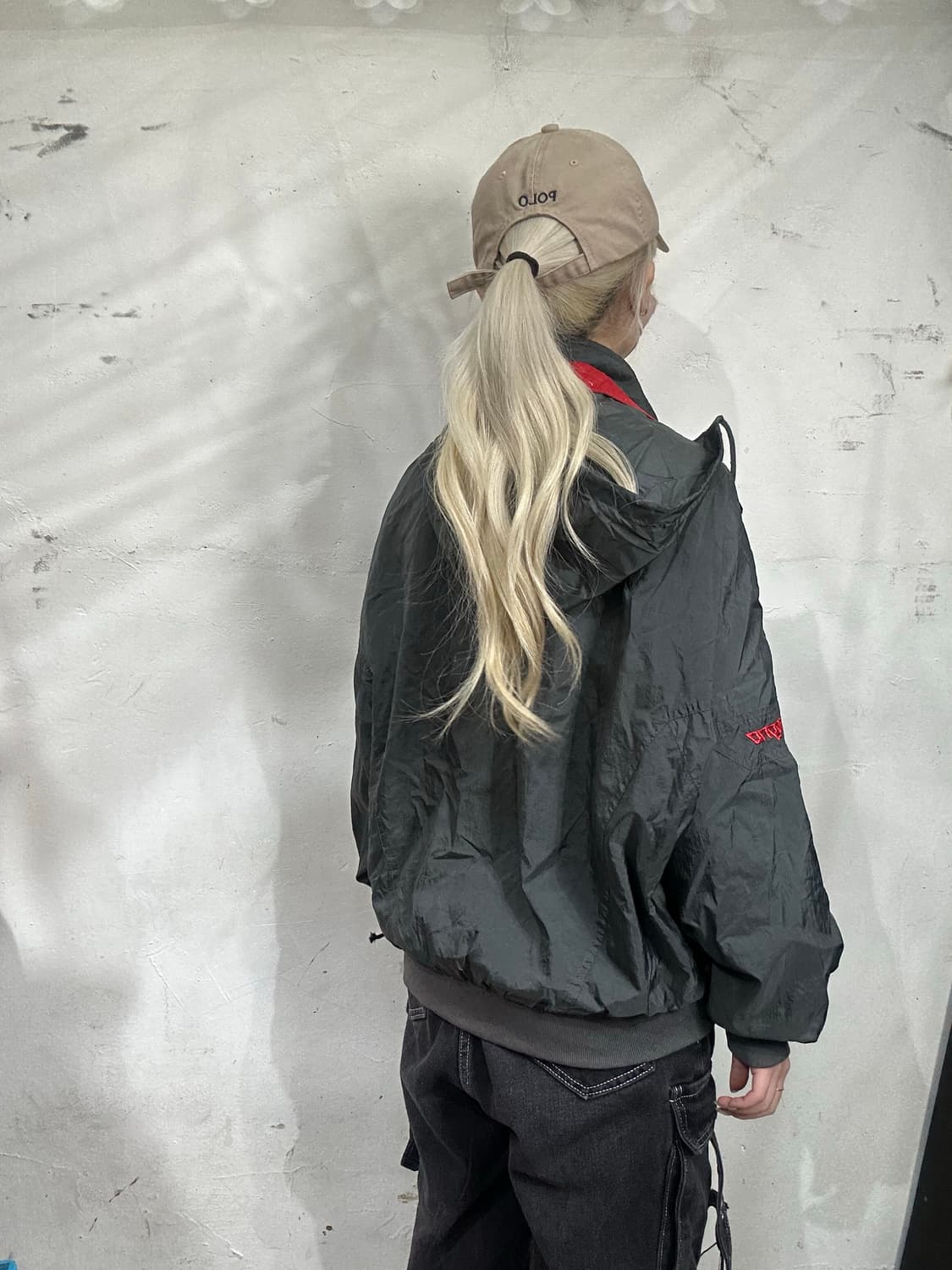 일본판 챔피온 메탈 실버 올드스쿨 배색 바람막이 자켓 L 상품이미지3