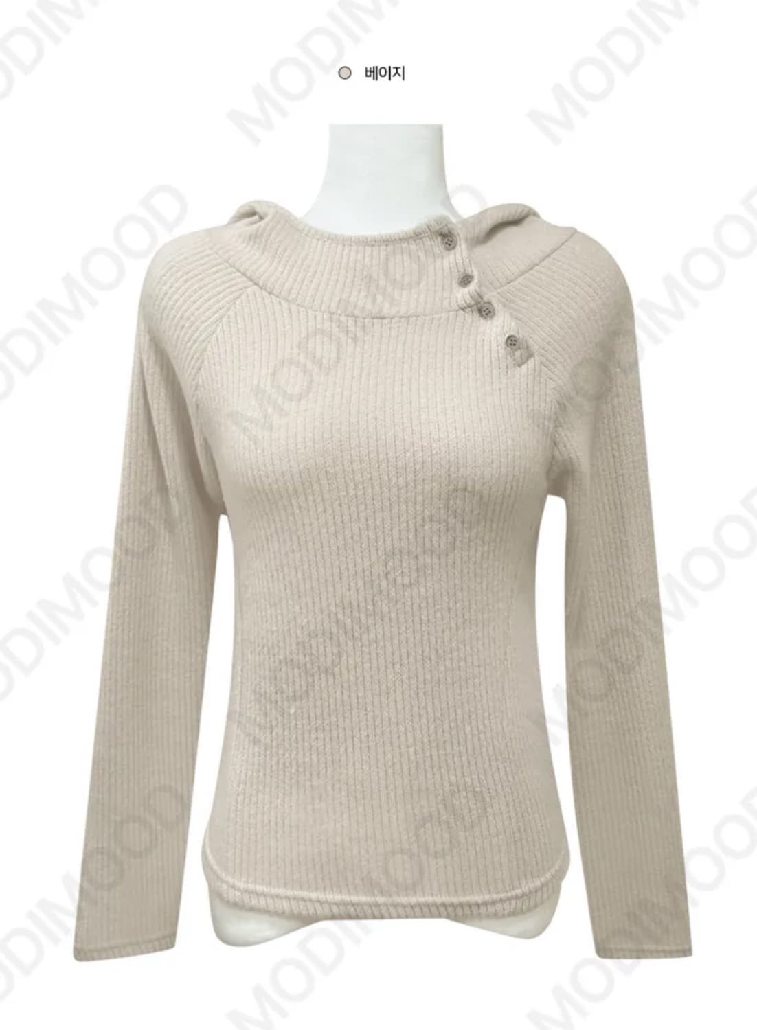 모디무드 후린 기모 하이넥 골지 후드 니트 그레이, 베이지, 차콜 상품이미지4