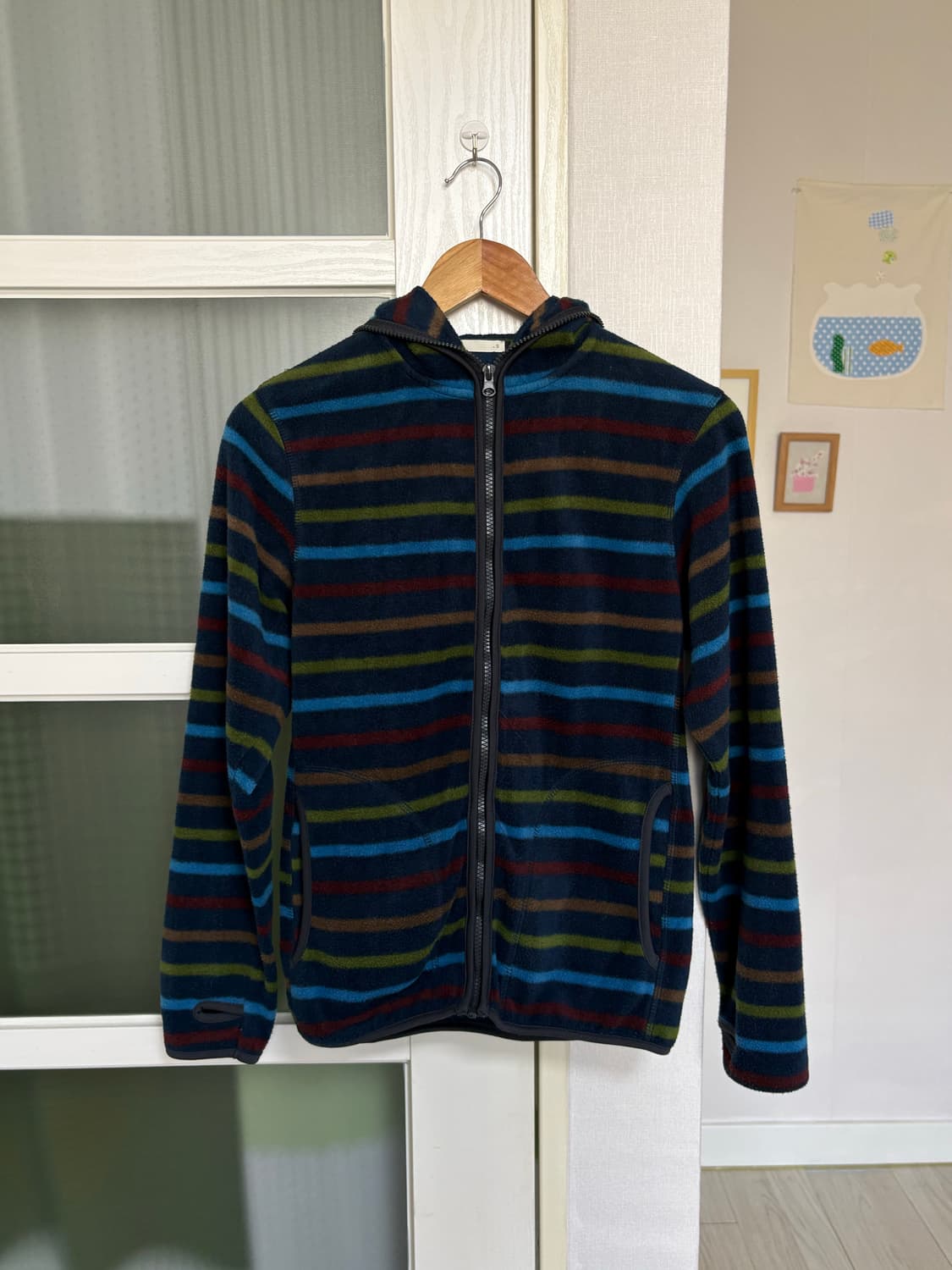 네이비 스트라이프 플리스 후드집업 상품이미지1