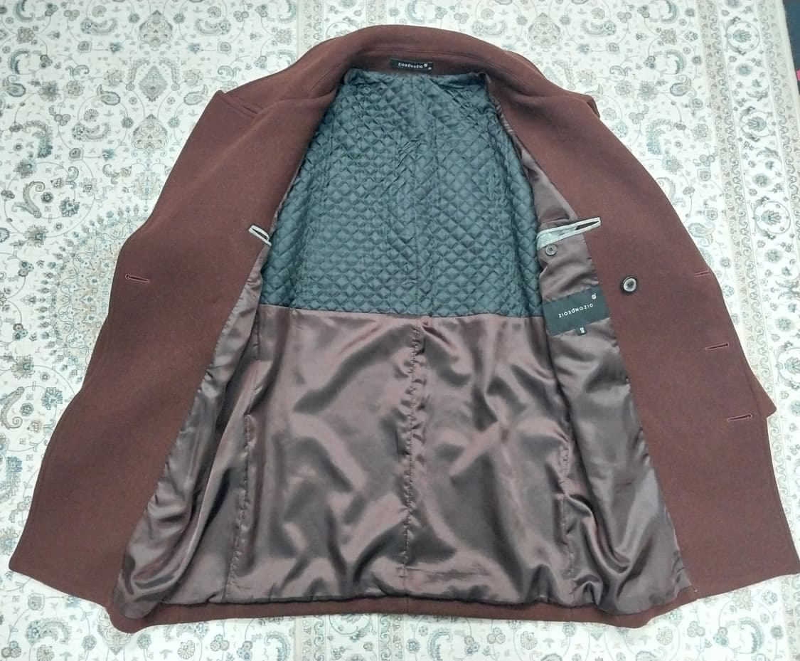 지오송지오 브라운 양가죽 배색 더블 코트 95 상품이미지2