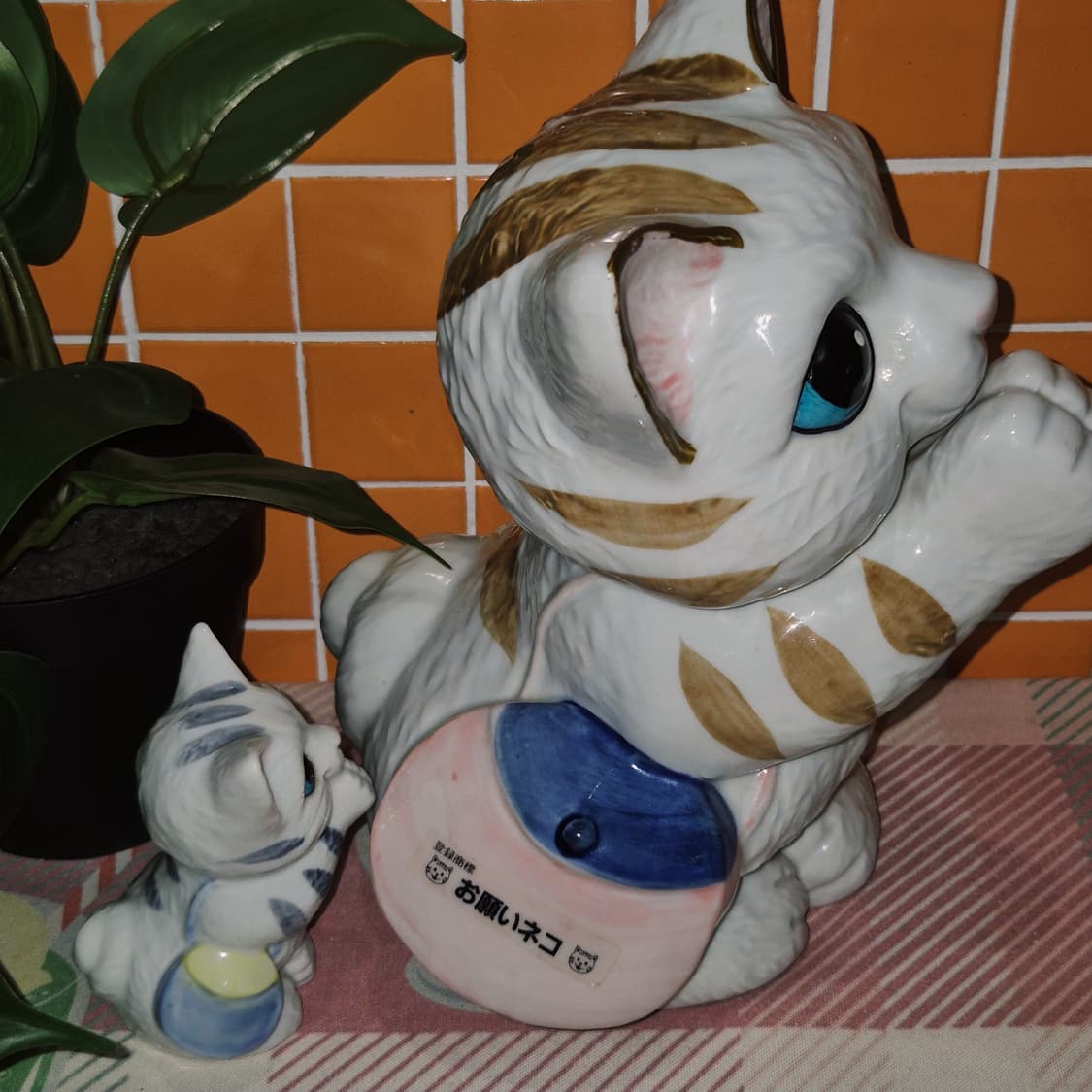 80s 미노야키 포셀린 기도 고양이 빅 피겨린 세트 상품이미지7