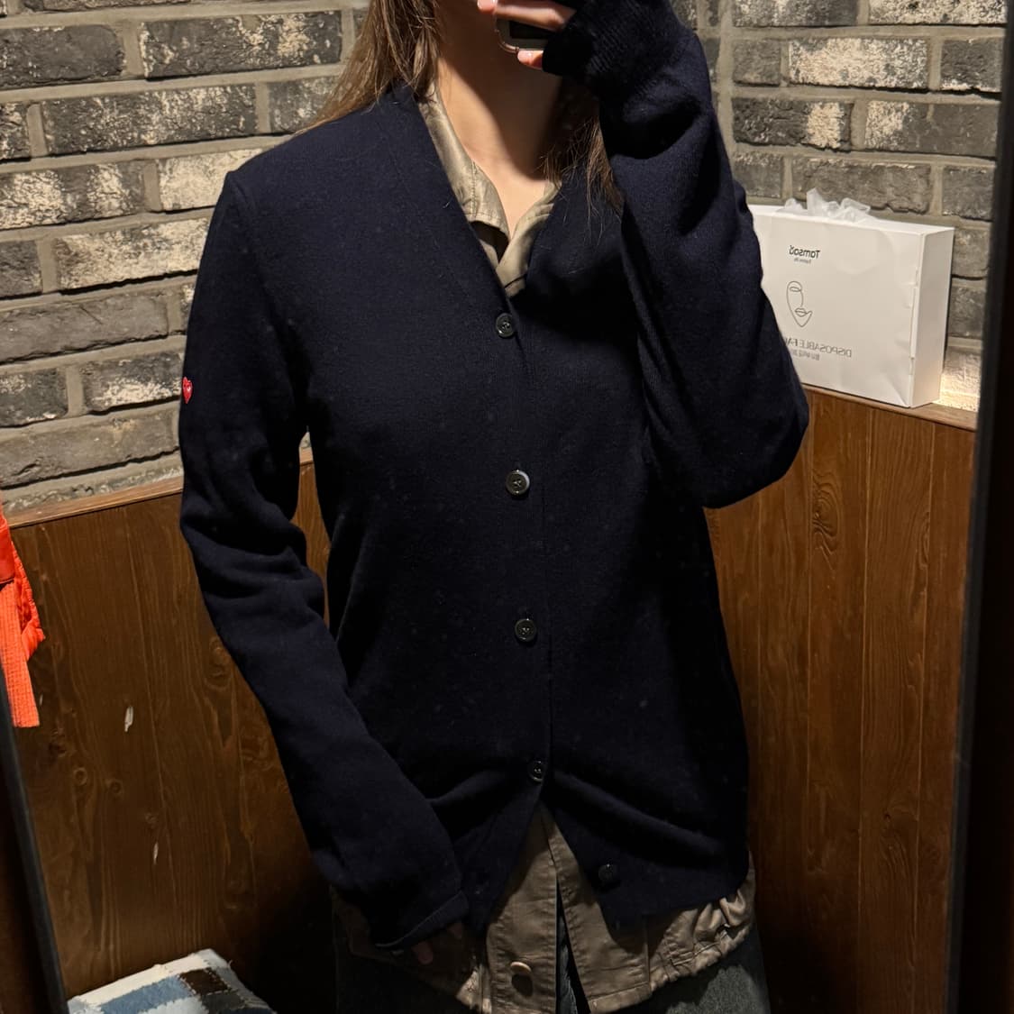 M) 꼼데가르송 플레이 스몰 와펜 네이비 가디건 정품 상품이미지10