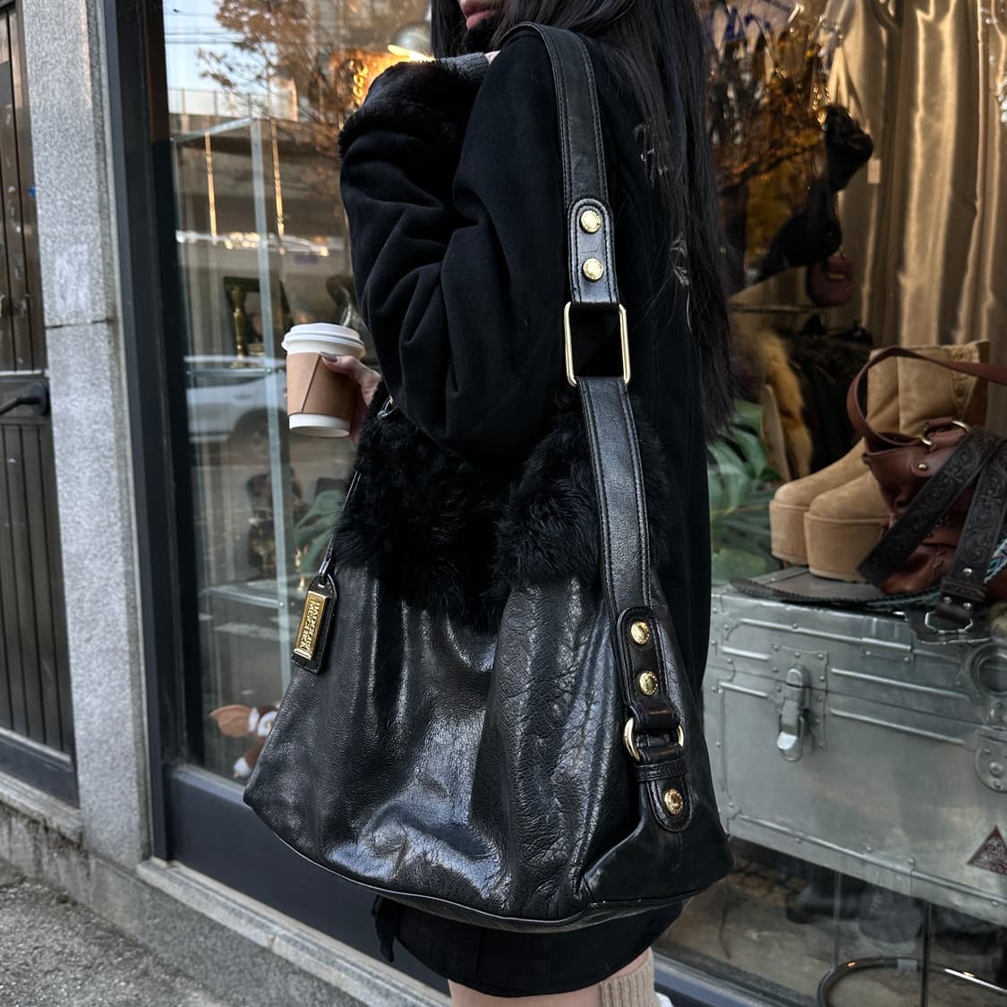 00s 배즐리 미슈카 퍼 & 가죽 백 상품이미지10