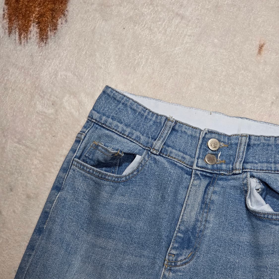 투버튼 풀밴딩 하이웨스트 연청 부츠컷 데님 팬츠 상품이미지2