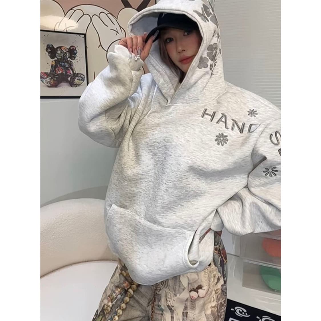 꽃 자수 후드티 (4size) 상품이미지2