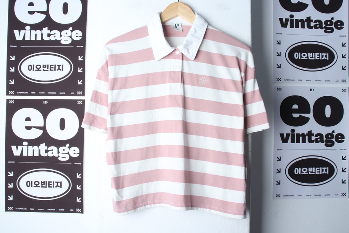 W(M-L) 폴햄 반팔 카라 티셔츠 스트라이프 핑크 세미크롭-H32995 상품이미지2