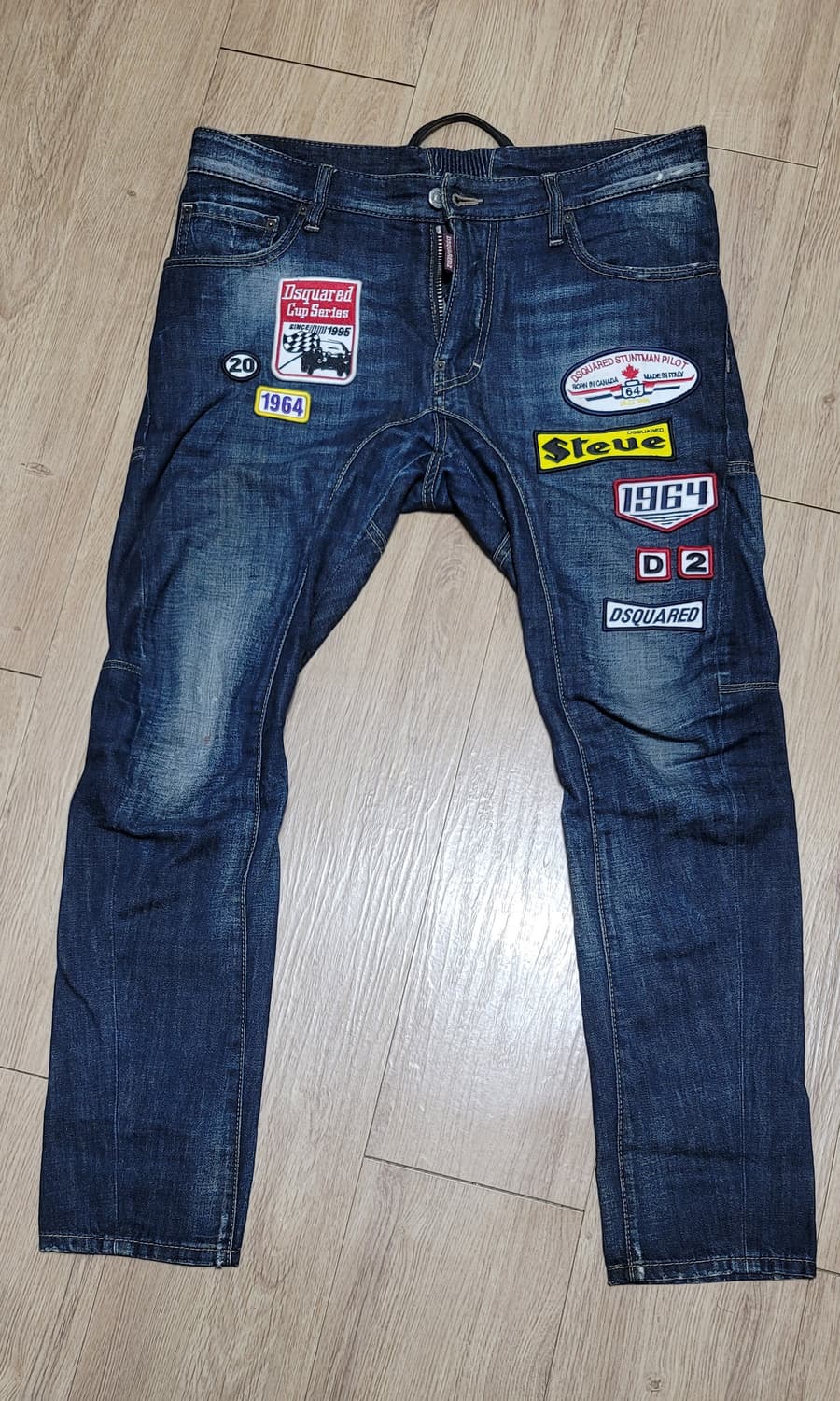 디스퀘어드2 모터 패치 와펜 타이디 바이커 데님 청바지 EU48 상품이미지1