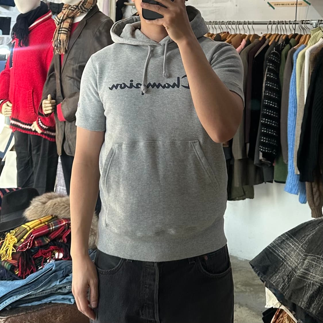 (착용컷) Champion 후드 반팔 티셔츠 (남성용 95) 상품이미지4