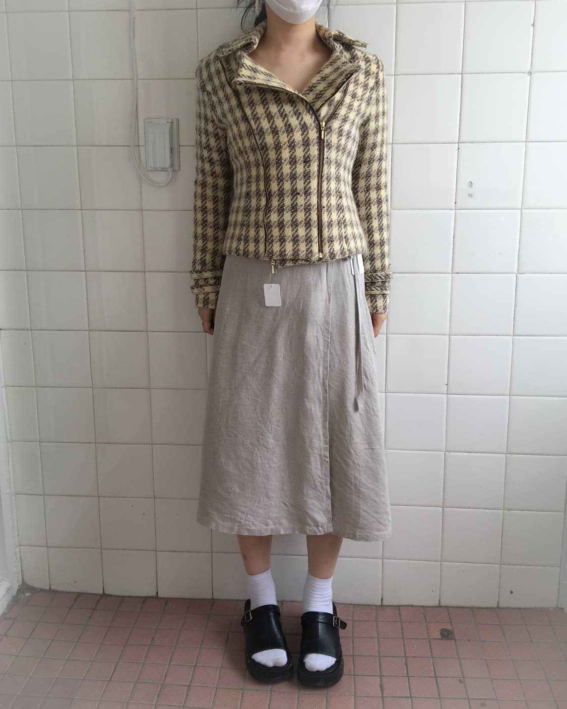 Woolen check pattern rider jacket 상품이미지4