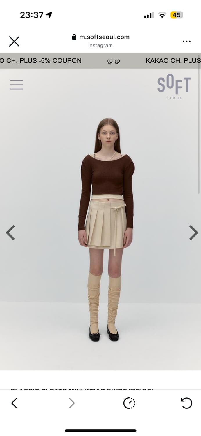 새상품) 소프트서울 베이지 플리츠 미니 스커트 상품이미지3