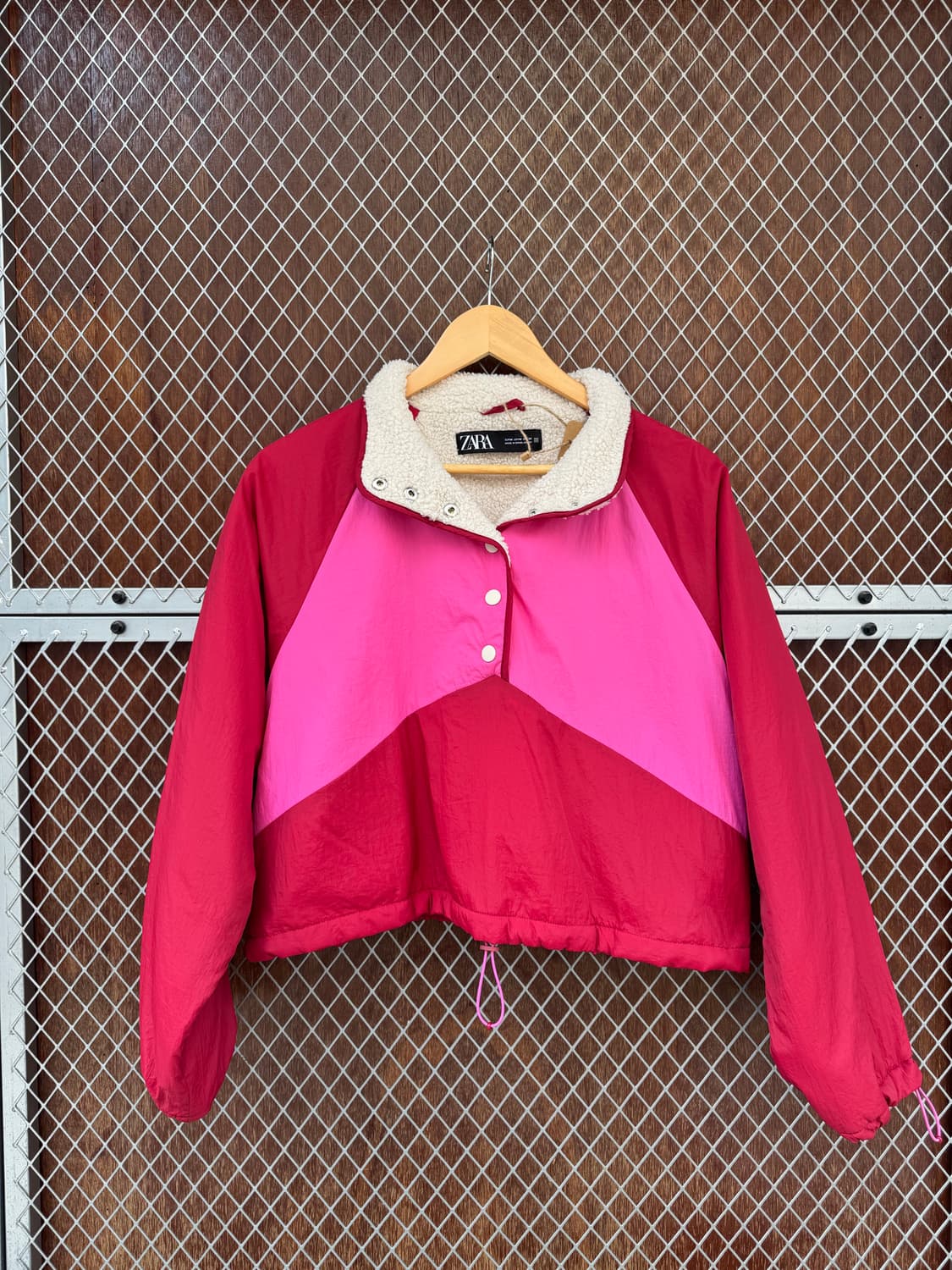 자라 핑크 배색 크롭 아노락 뽀글이 점퍼 M 상품이미지1