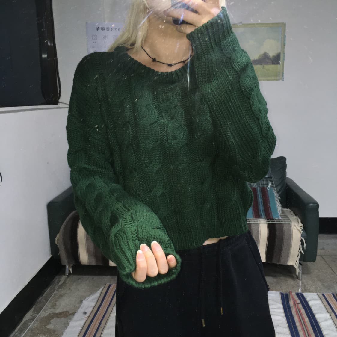 투티/0324 DEAREST 크롭 숏 니트 스웨터 꽈배기 그린 새상품 상품이미지2