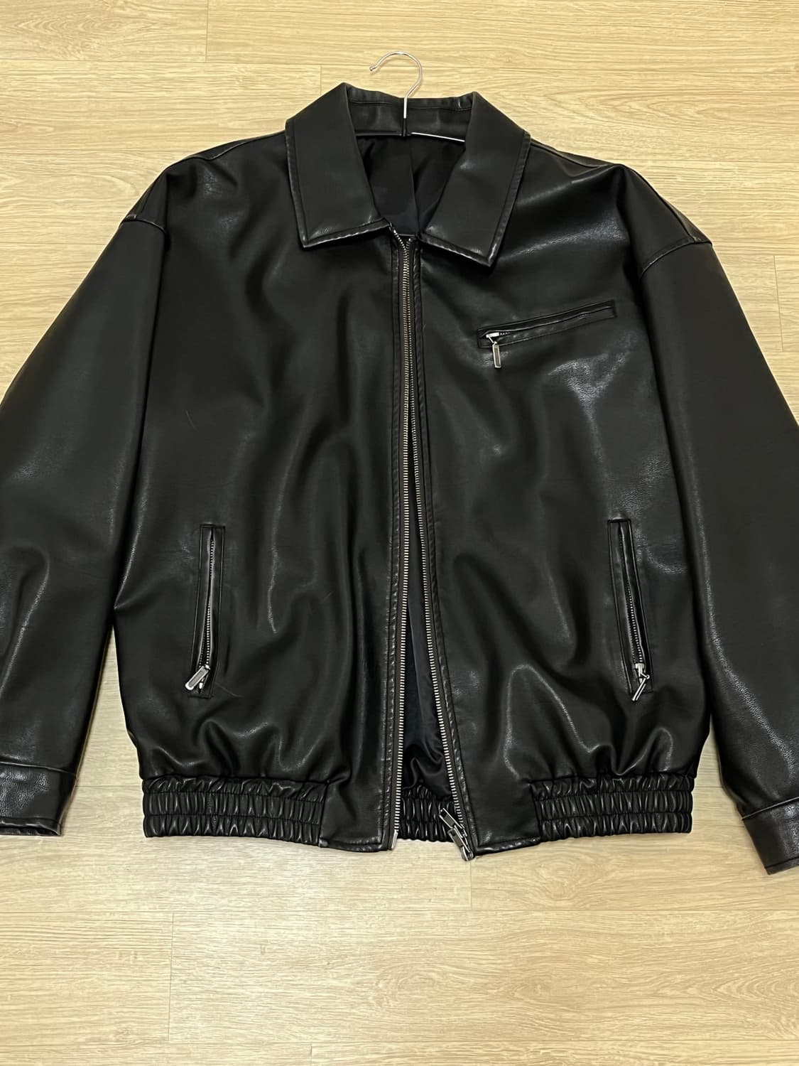 워시드 레더 오버핏 블루종 자켓 [WASHED BL ACK] 상품이미지2