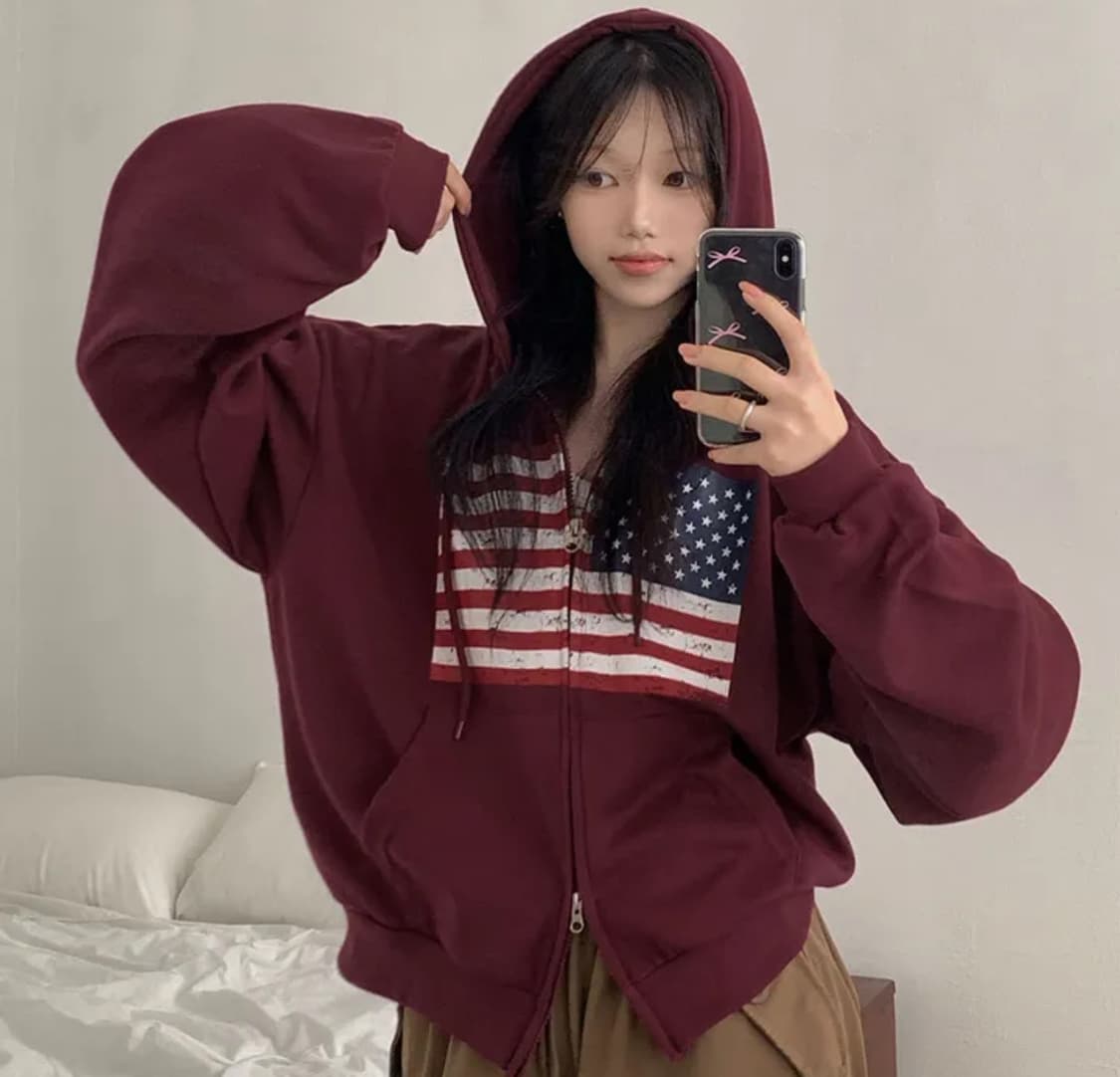 미국 성조기 프린팅 후드집업 상품이미지1