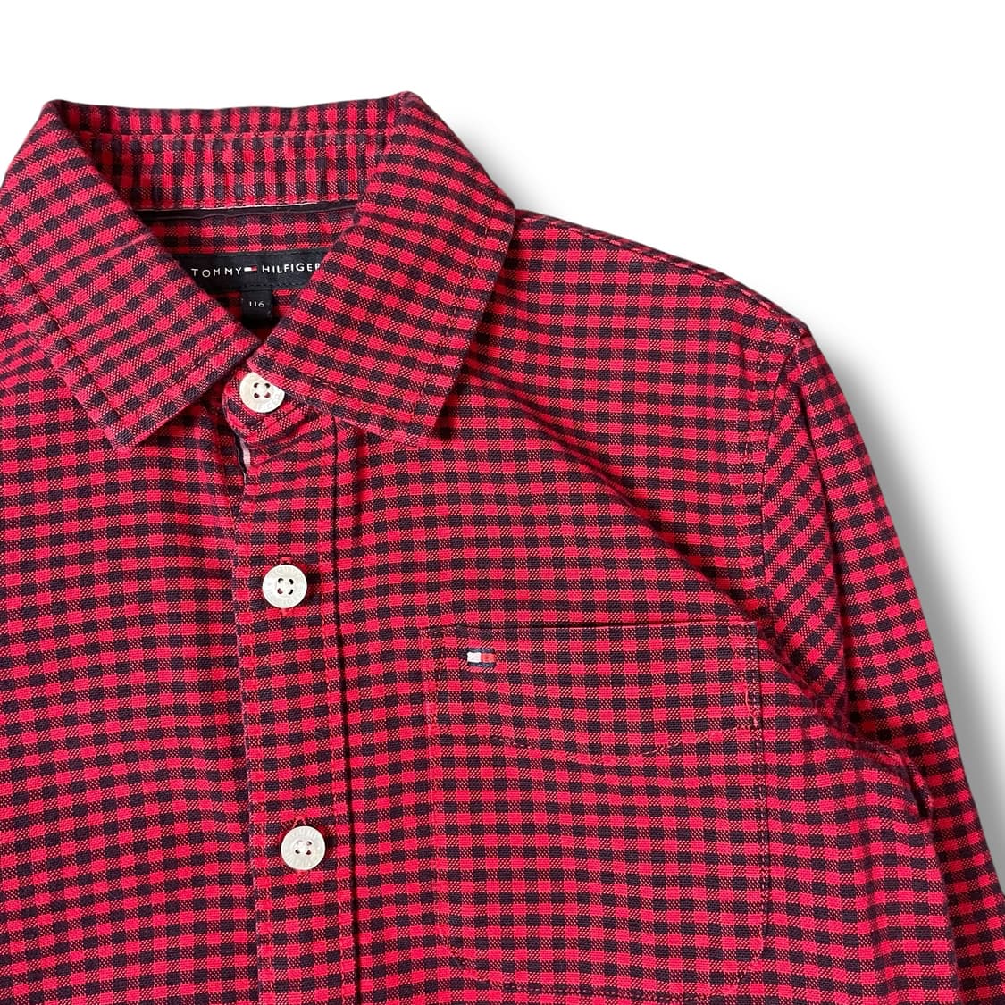 타미힐피거 키즈 레드 블랙 마이크로 체크 원포켓 긴팔 셔츠 116 상품이미지3