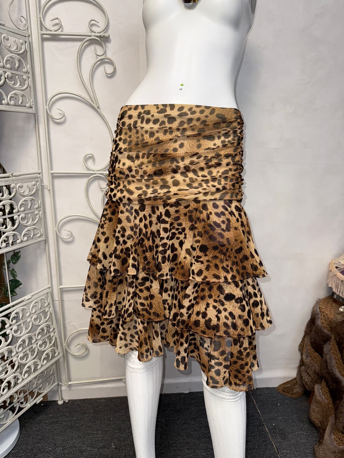 Brown leopard shirring cancan skirt/ops 상품이미지6