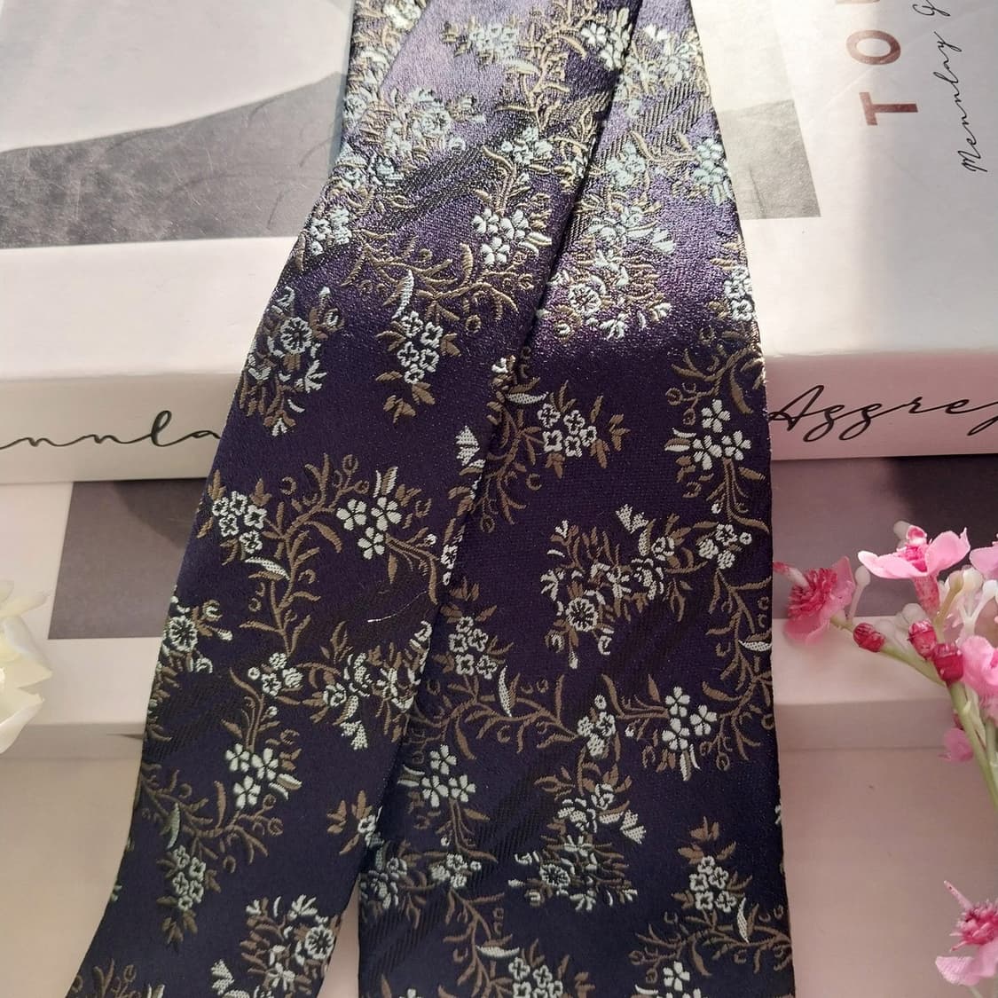 폴스미스 실크 네이비 플라워 자카드 넥타이 8.5cm A+등급 K1406 상품이미지2