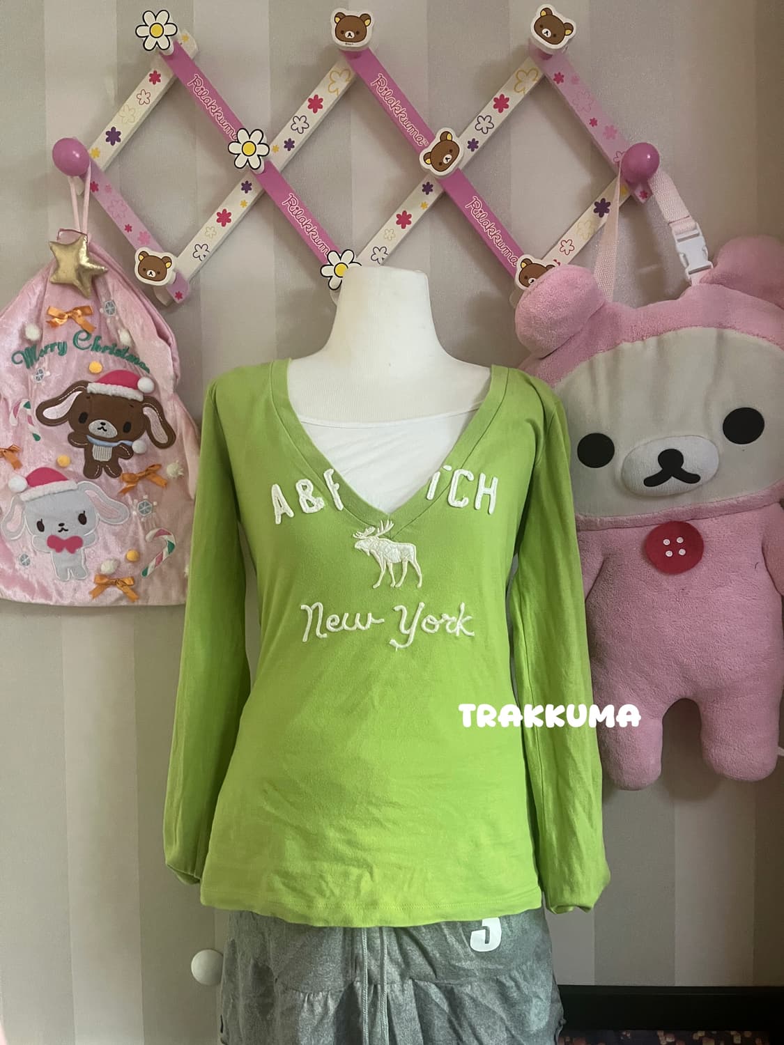 아베크롬비 브이넥 긴팔티셔츠 딱붙롱슬리브 연두 y2k  상품이미지2