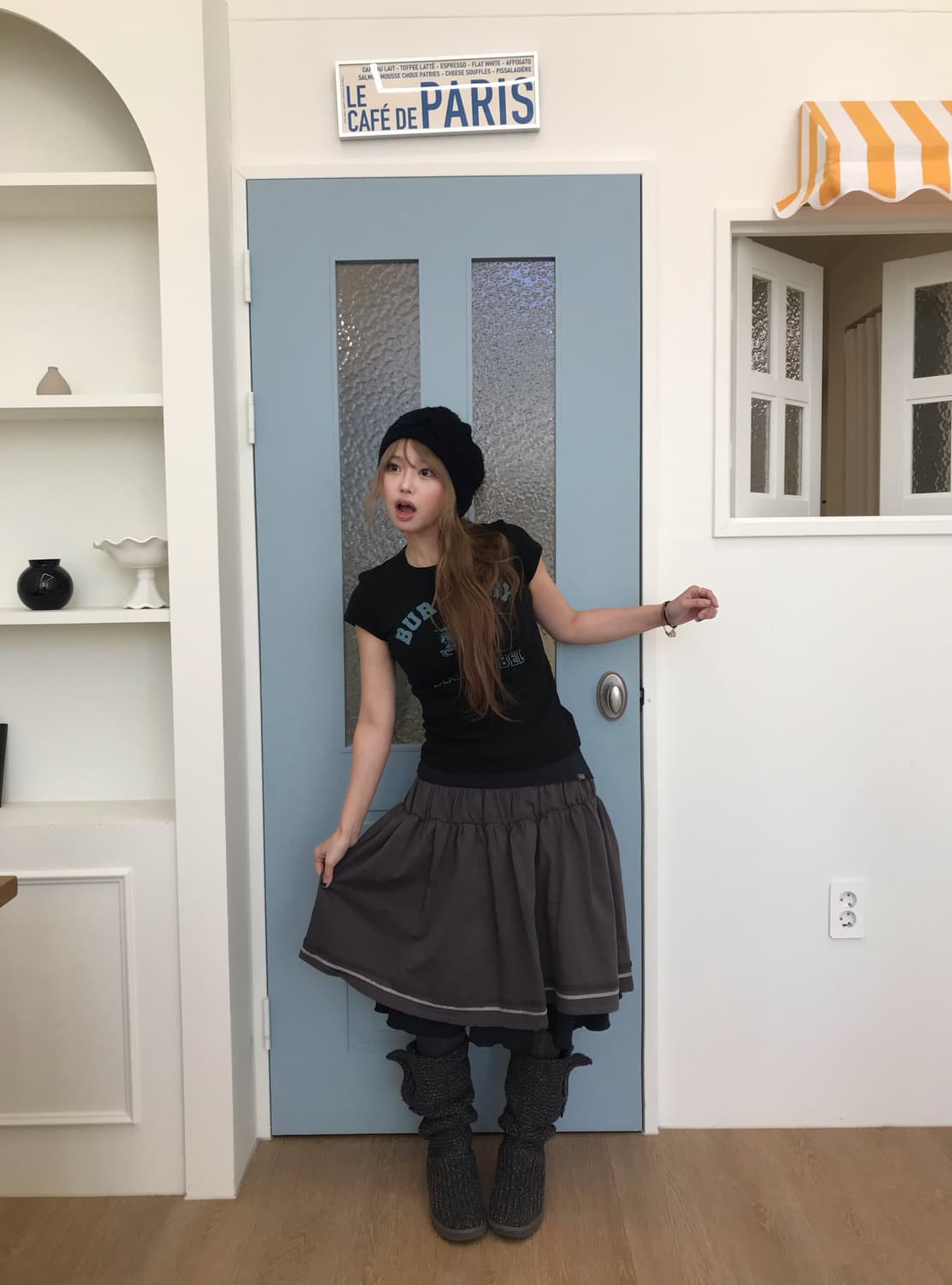 버버리 로고 프린팅 반팔, 블랙 니혼진 숏 코트 세트 상품이미지2