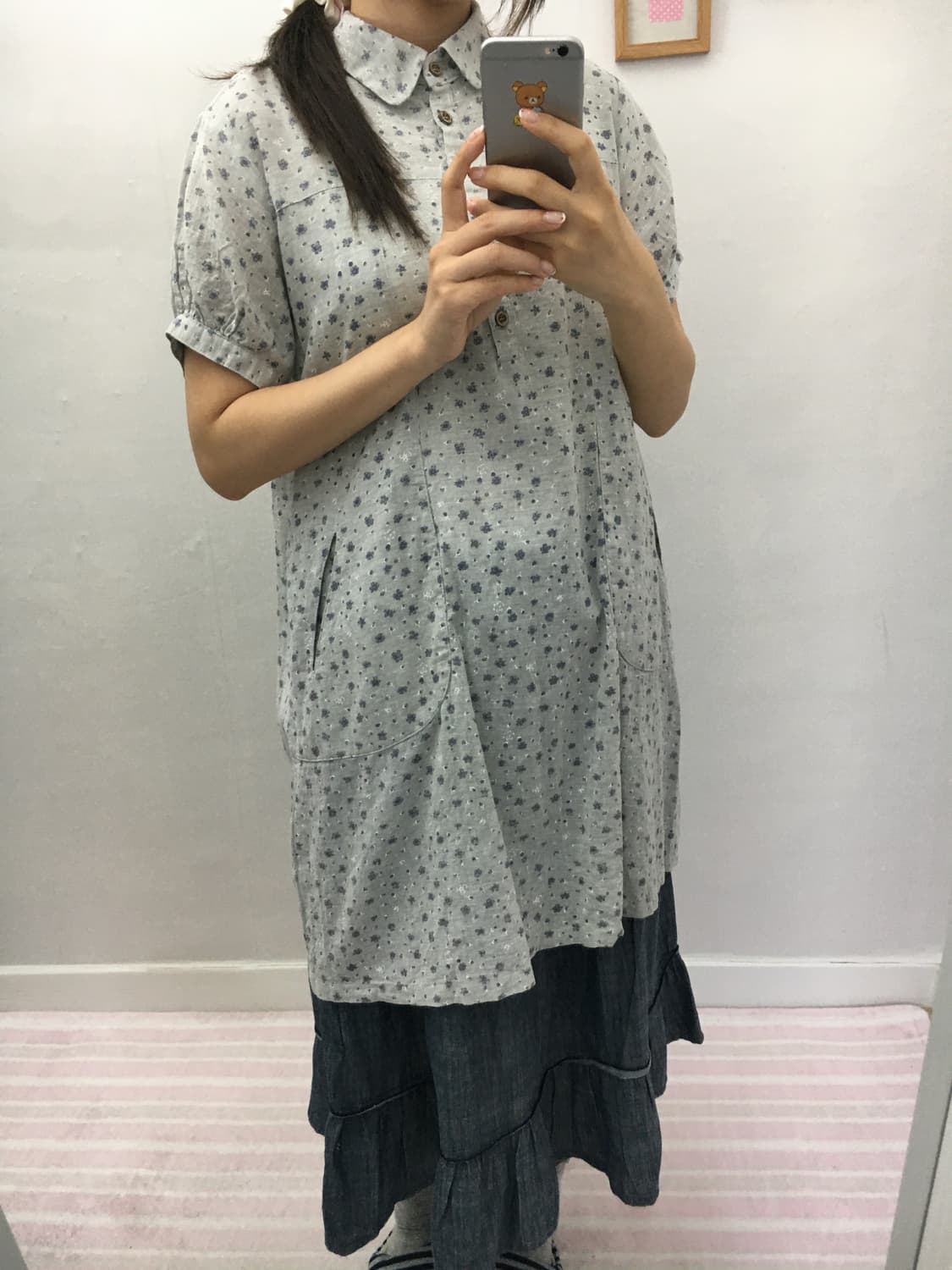 그레이 플라워 카라 원피스 상품이미지4