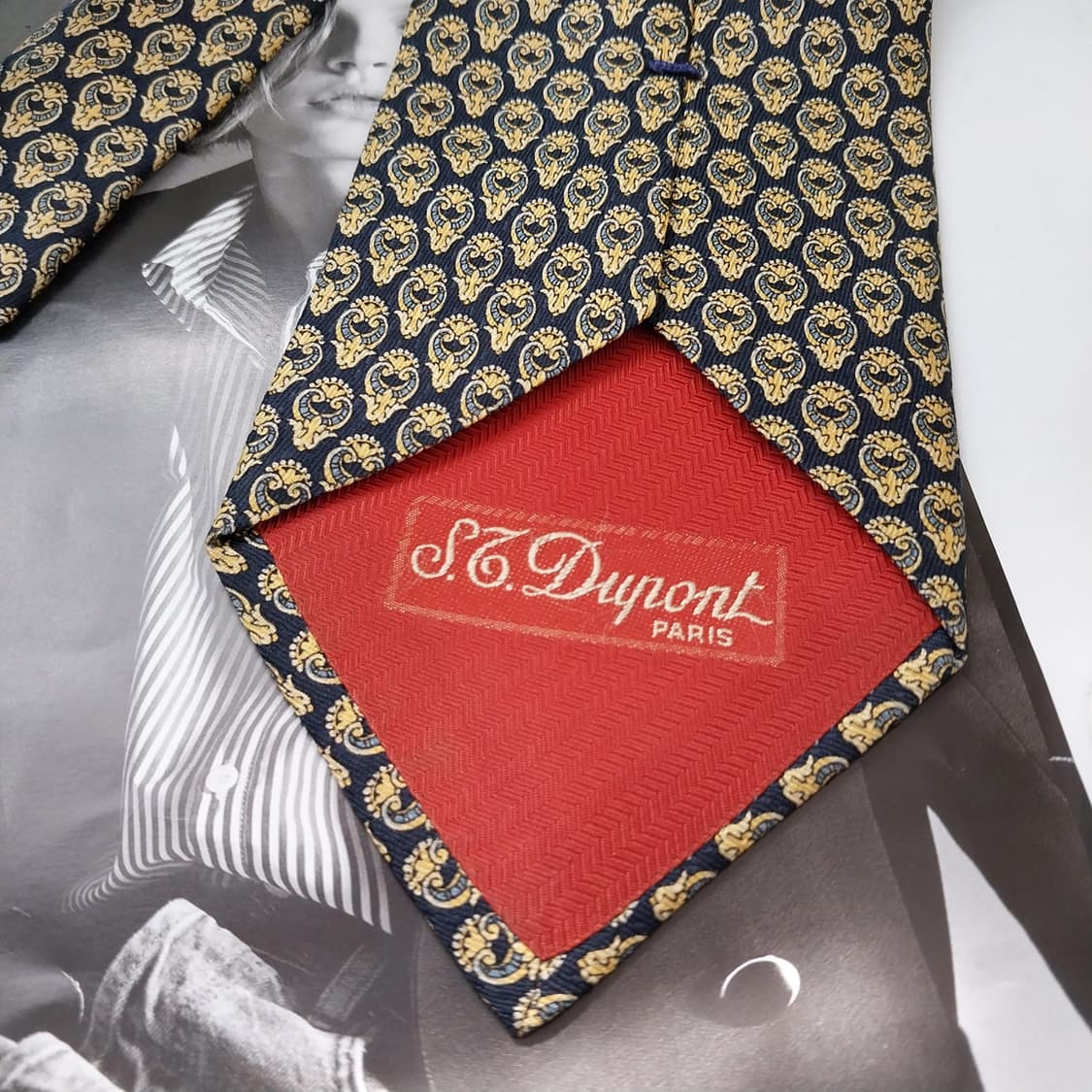 에스 티 듀퐁 실크 네이비 페이즐리 넥타이 9.4cm A+등급 K1119 상품이미지7