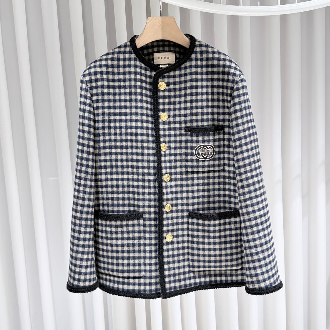 48 / 구찌 울 깅엄 자켓 인터로킹 G 베이지 자켓 상품이미지1