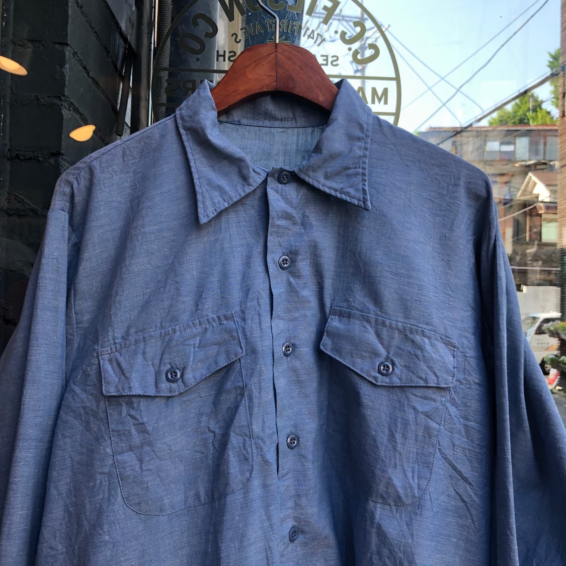 80s USN Chambray Shirt-L 상품이미지2