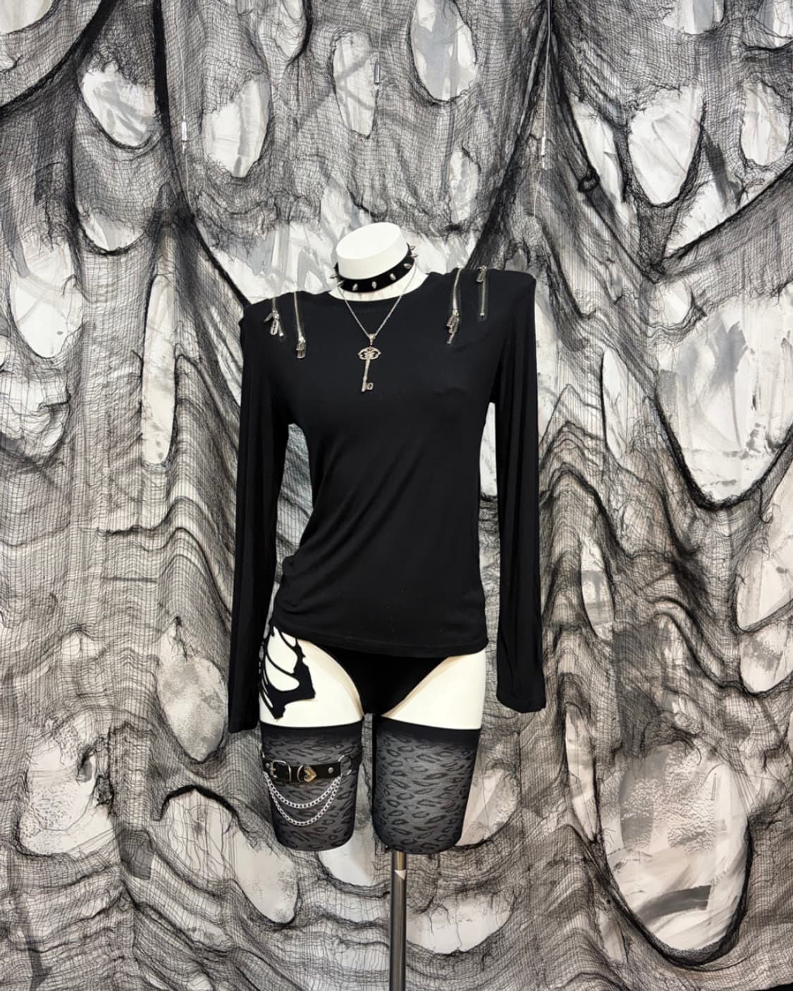 Y2K Gothic razor zipper detail sleeve 상품이미지3