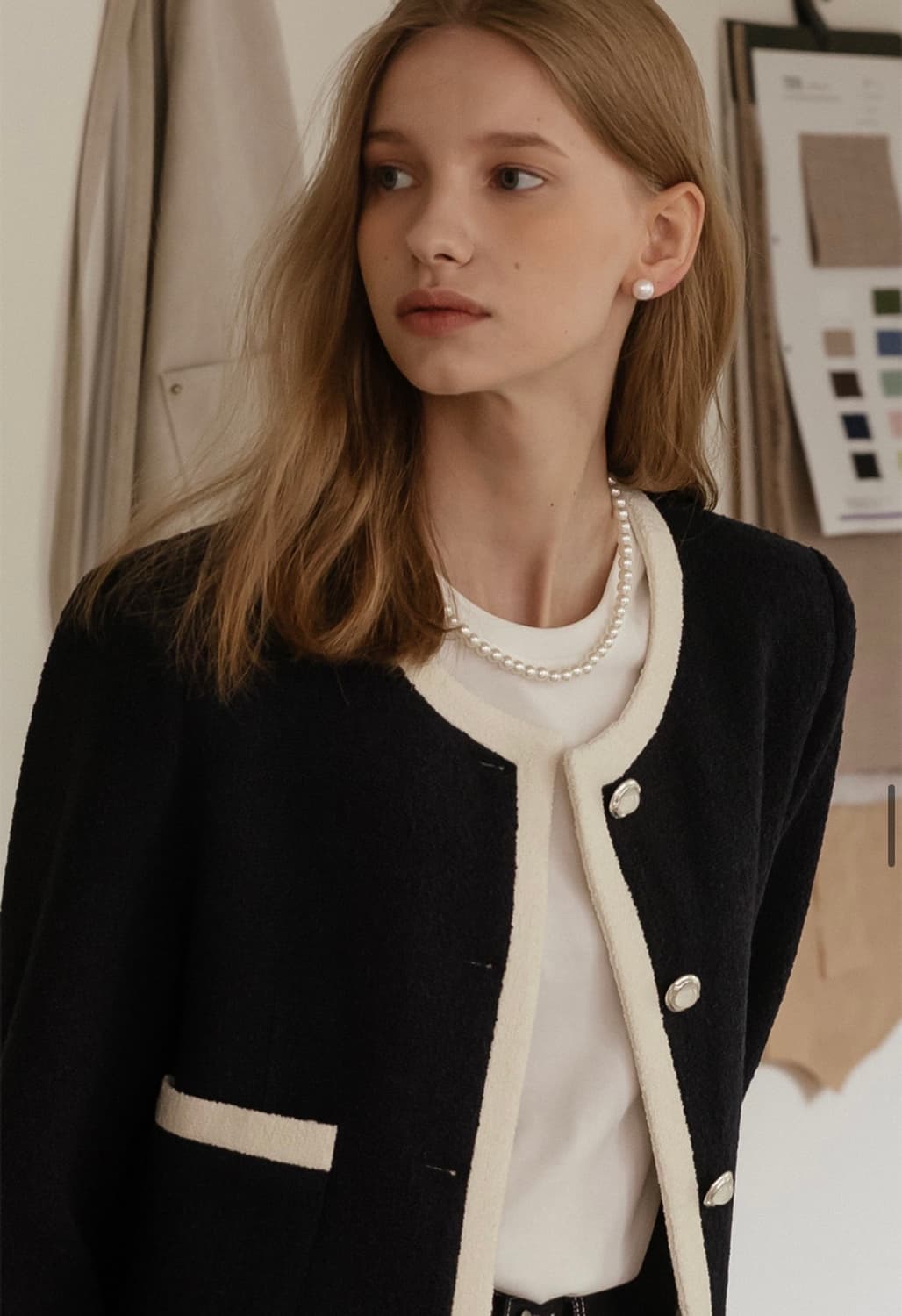 TILLIDIE 틸아이다이 여성 트위드 자켓 네이비 M 상품이미지2