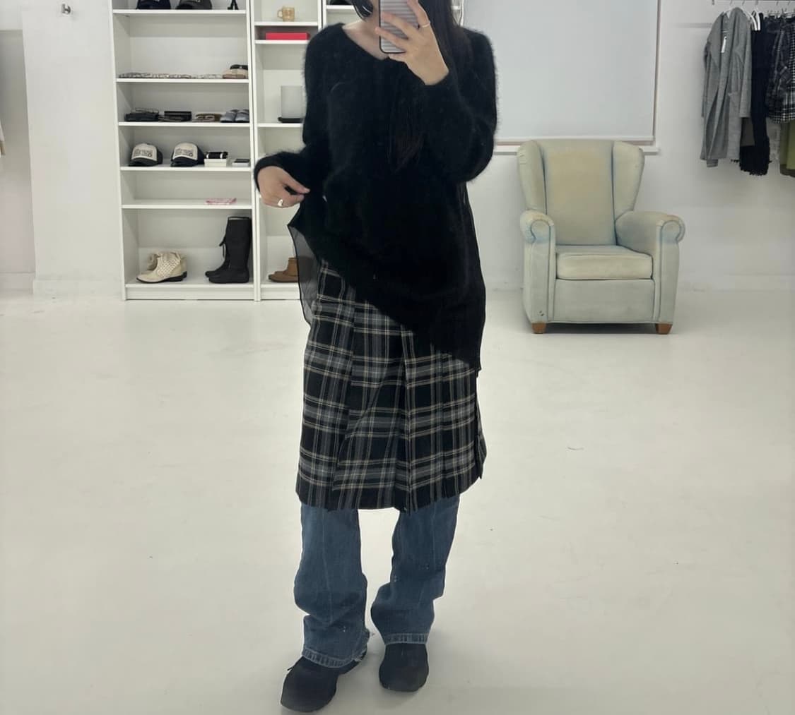 꾸레쥬 체크 미디 스커트  상품이미지2