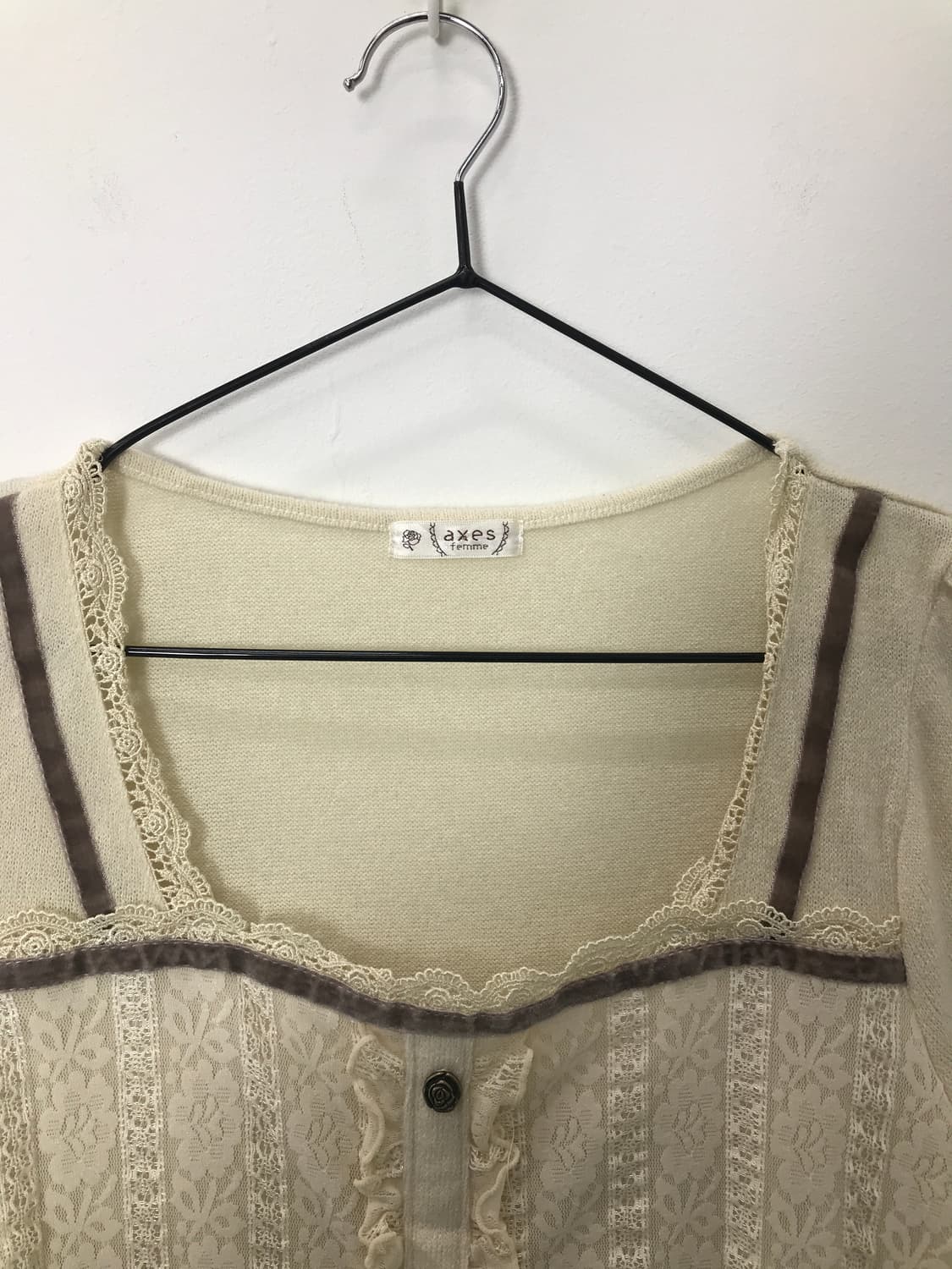 axes femme Lace Panel Button-up Top 상품이미지4