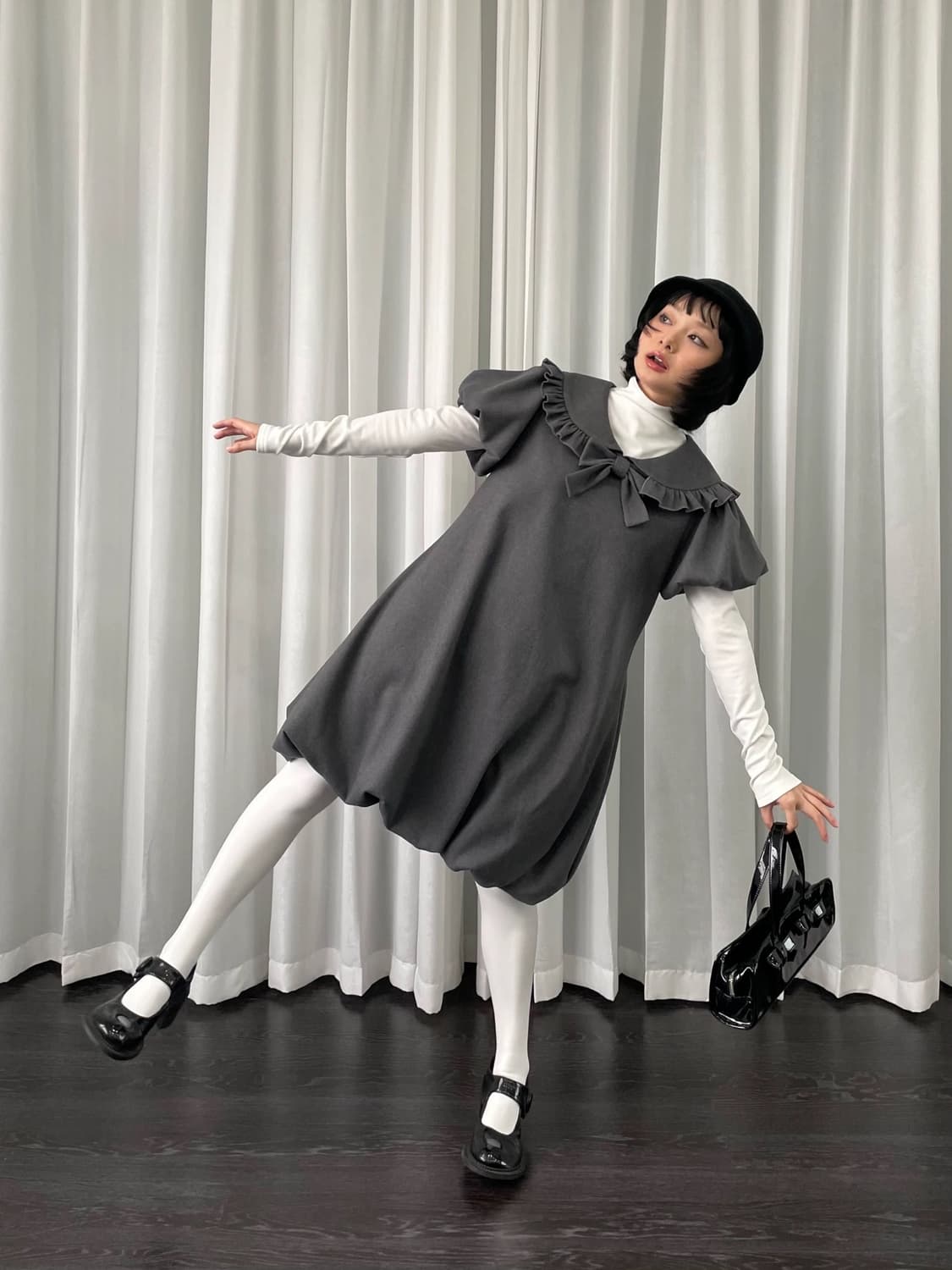 Loosesmell 리본 퍼프 소매 원피스  상품이미지5