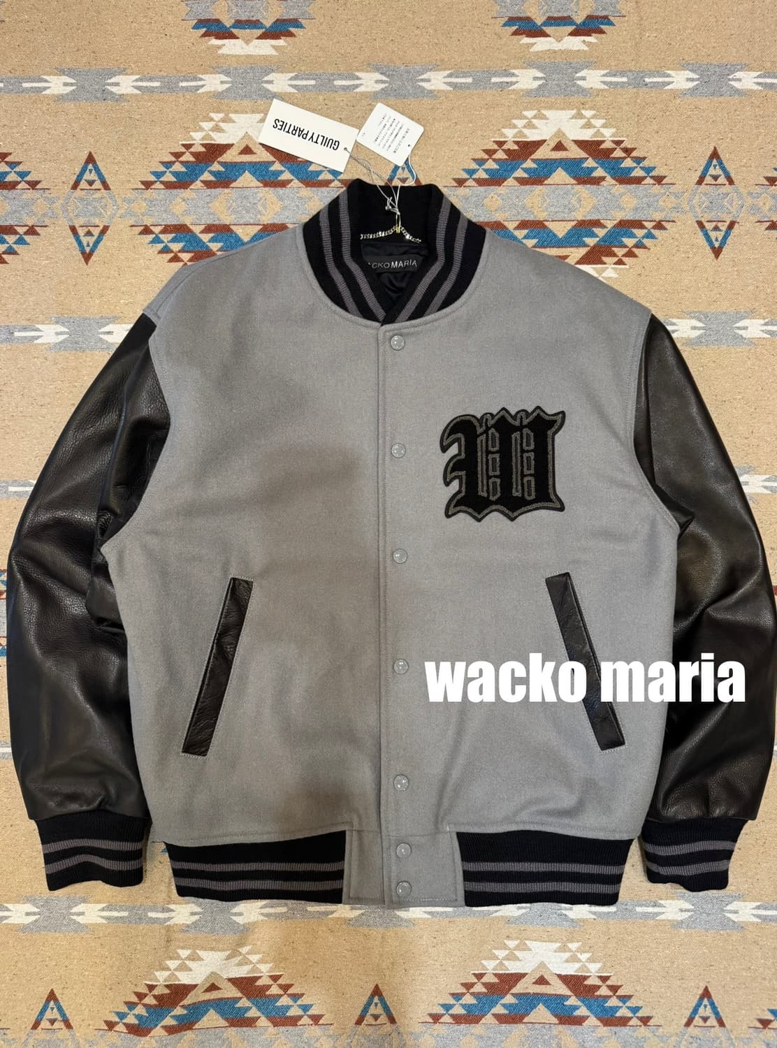 [L] 와코마리아 레더 바시티 자켓 그레이 상품이미지2