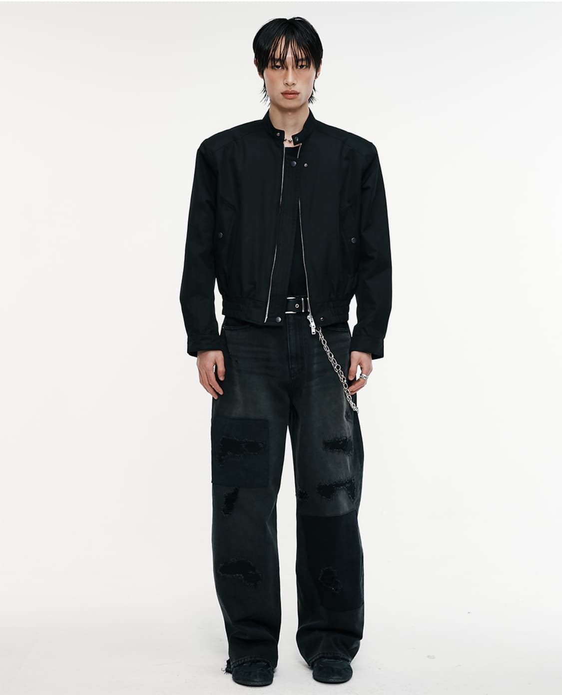 알렌느 3D 코튼 바이커 블루종 블랙  상품이미지1