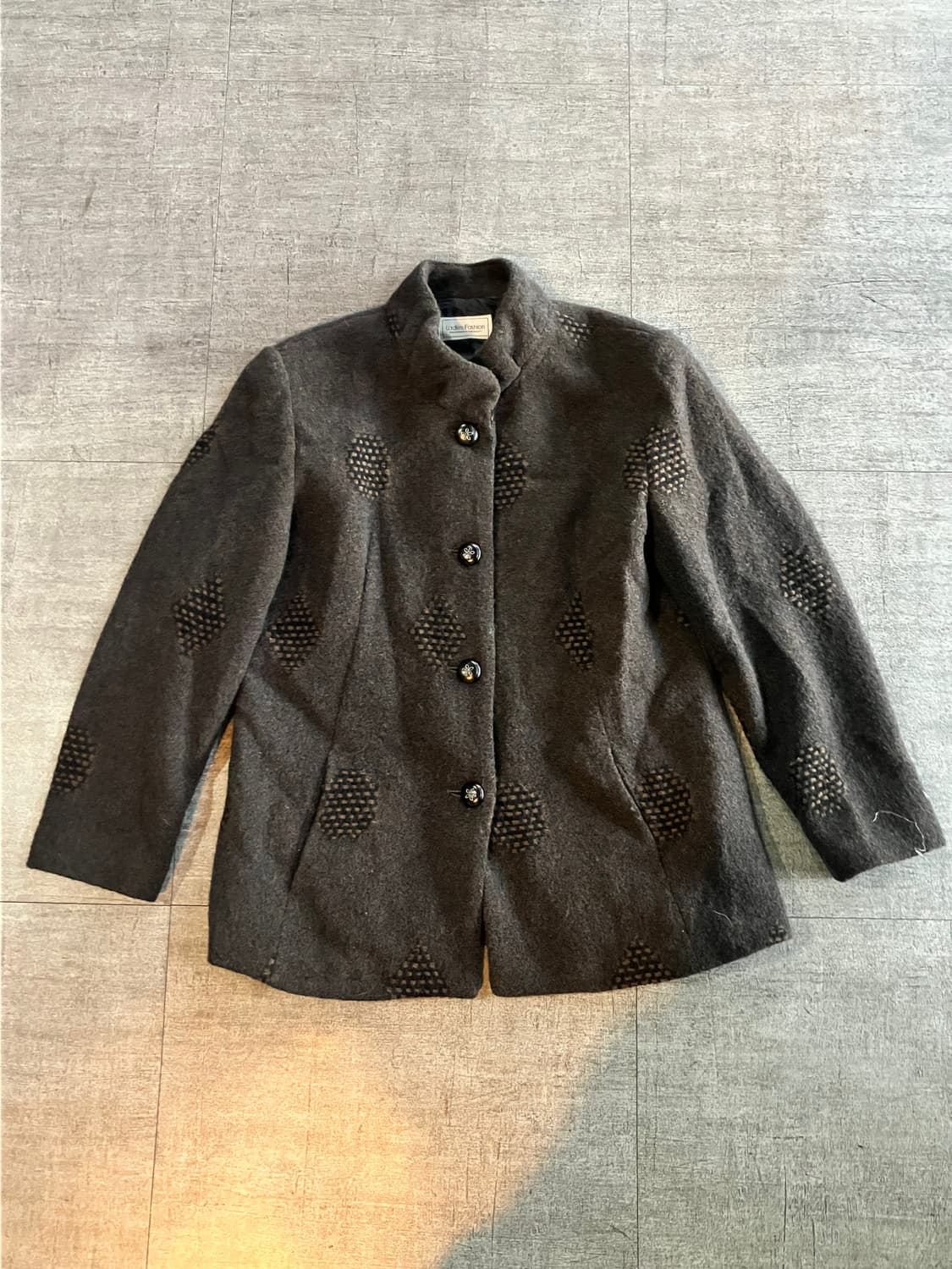 일본빈티지 Ladies 하구미모리걸 할메카지 문양패턴 모직자켓 상품이미지1