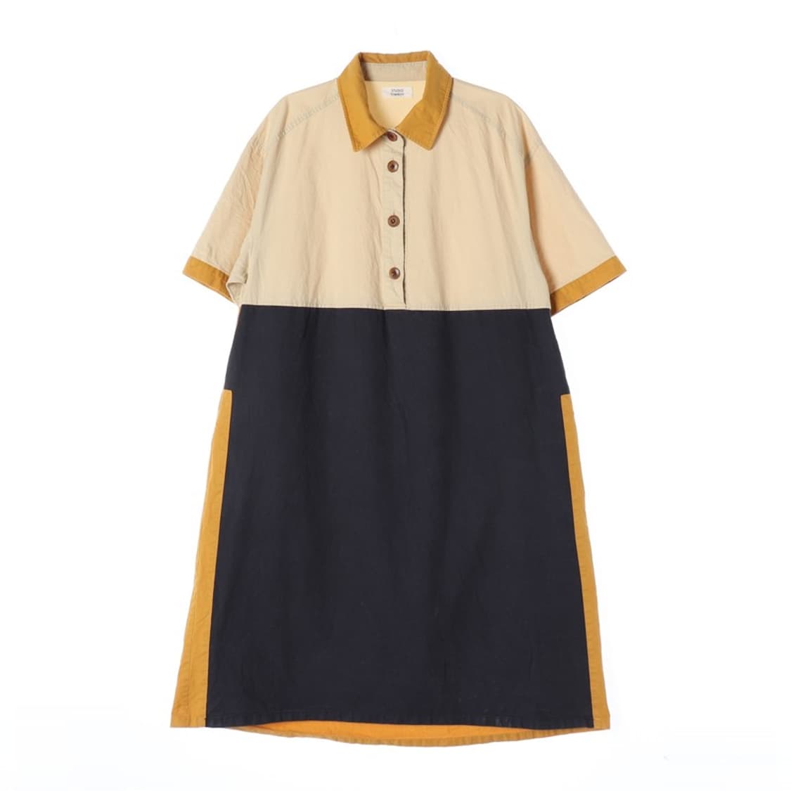 스튜디오 톰보이 코튼 컬러 배색 반팔 원피스 F 상품이미지1
