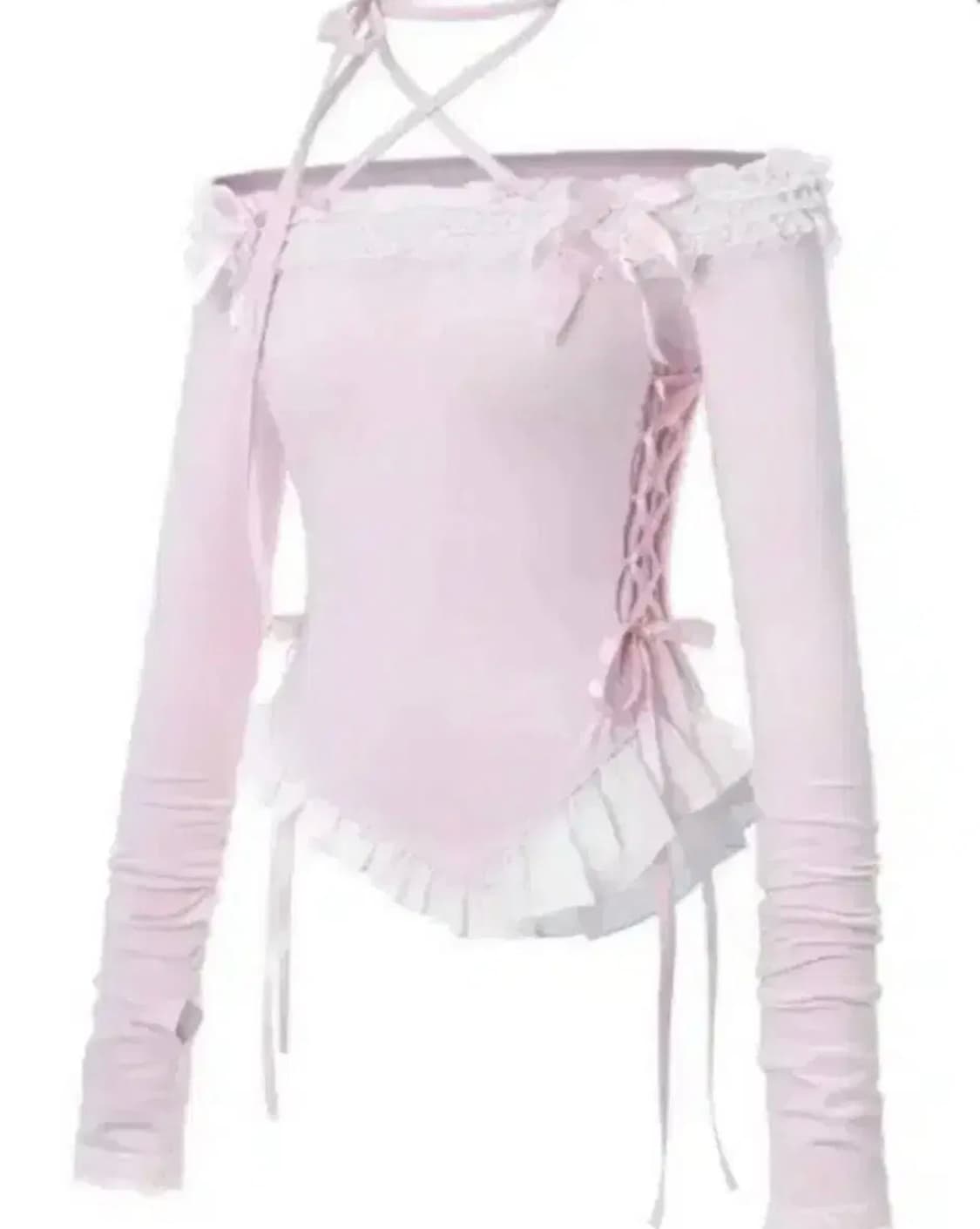 슈슈체리 돌리히메 오프숄더 탑 핑크 상품이미지1