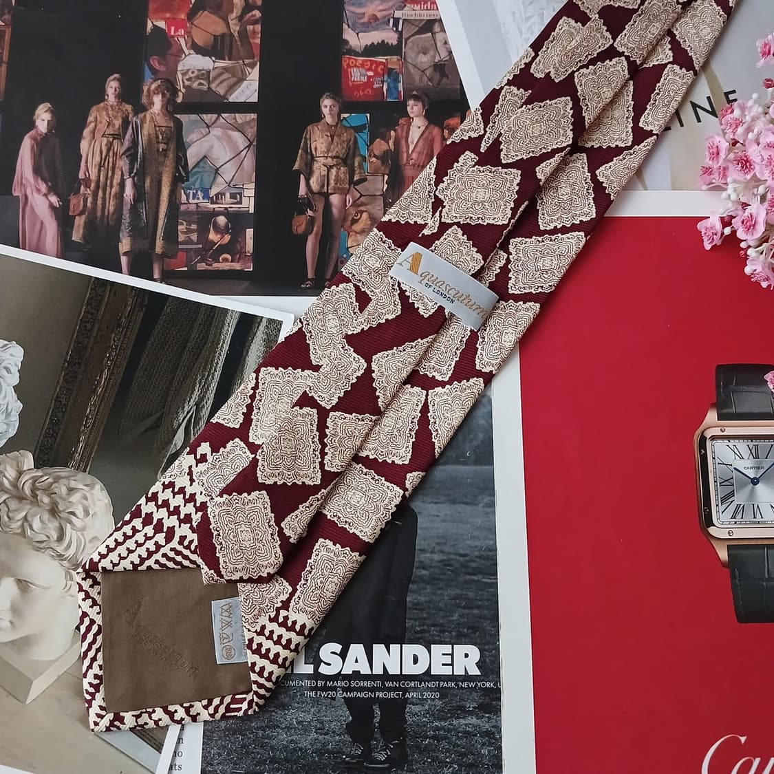 아쿠아스큐텀 실크 버건디 기하 넥타이 9.4cm A+등급 A19309
 상품이미지6