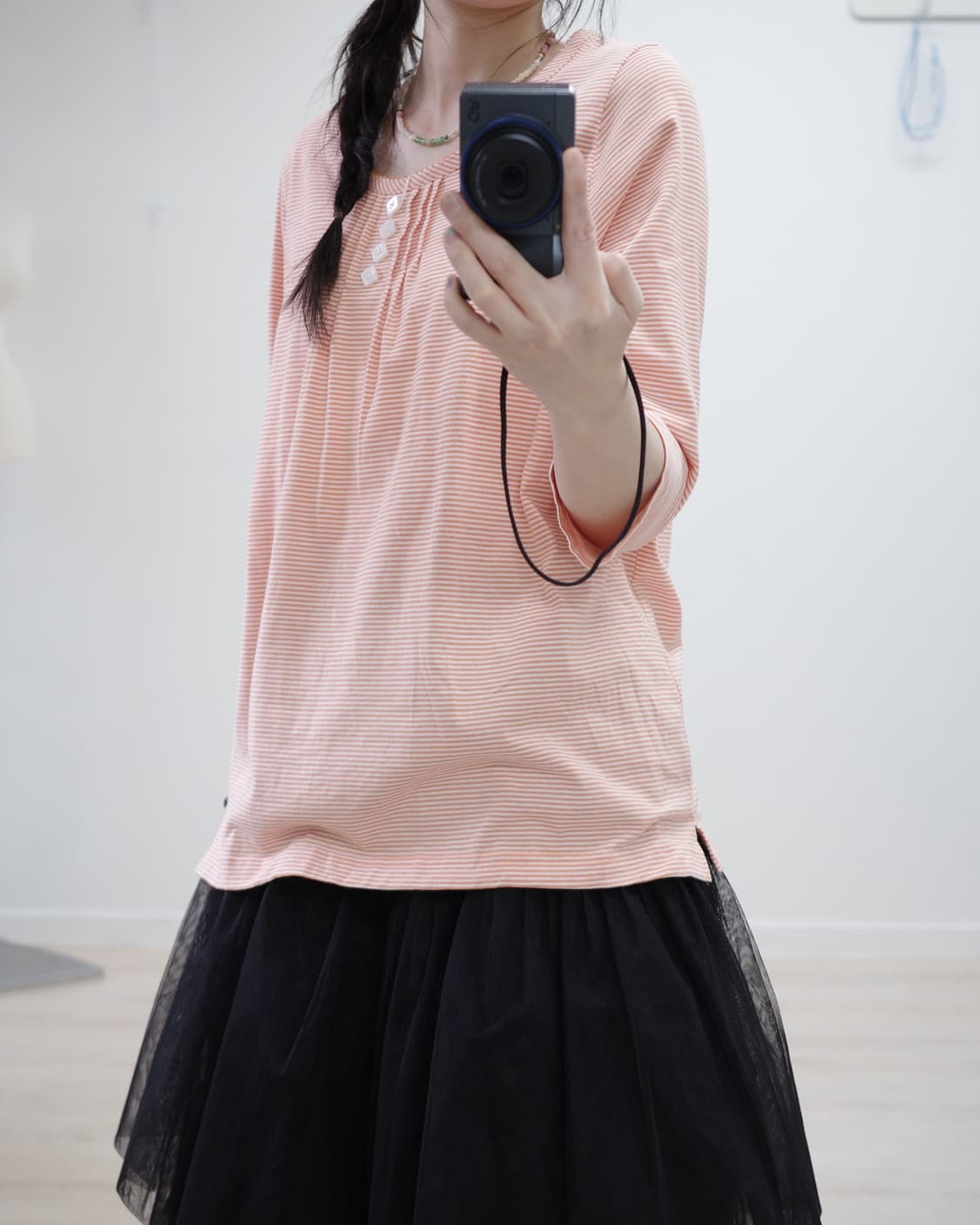 Coral square button stripped t-shirt 상품이미지4