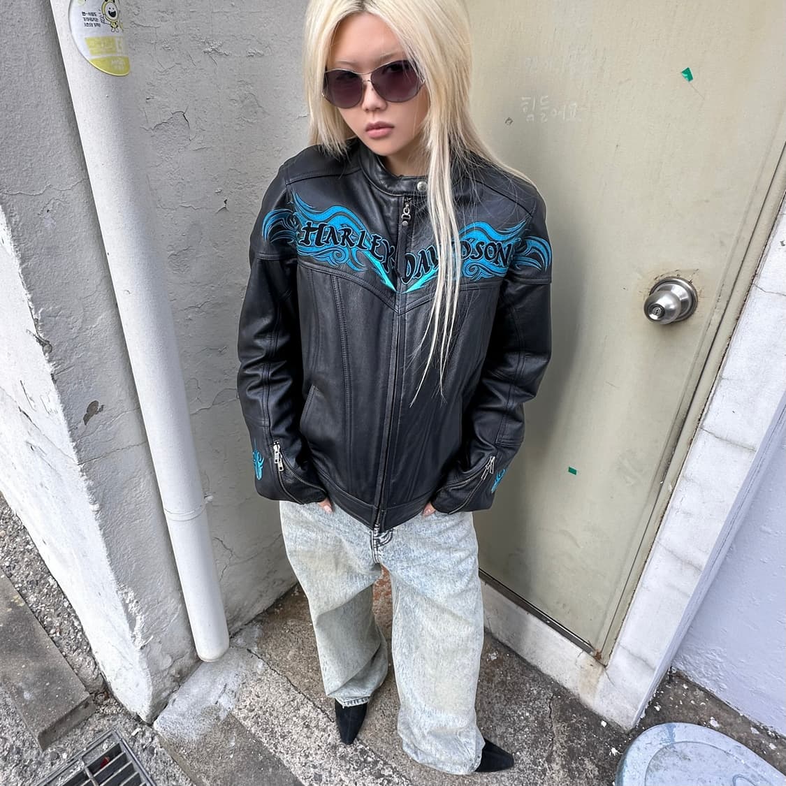2010년 아카이브 할리 데이비슨 블루 플레임 가죽 자켓 상품이미지8