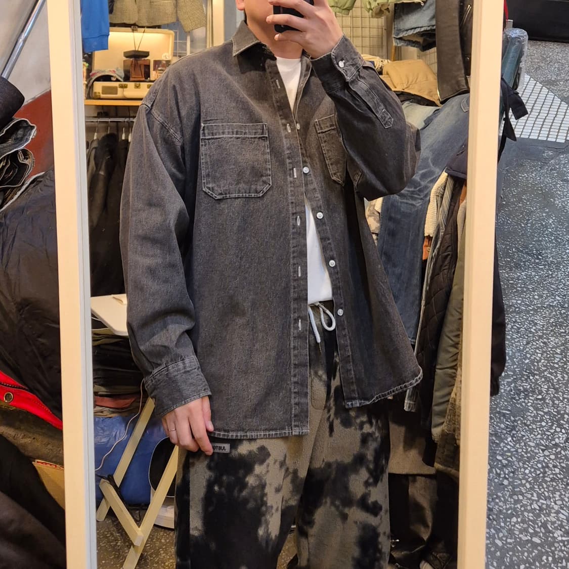 FREE(착샷잇음) 차콜 오버핏 데님셔츠  상품이미지3
